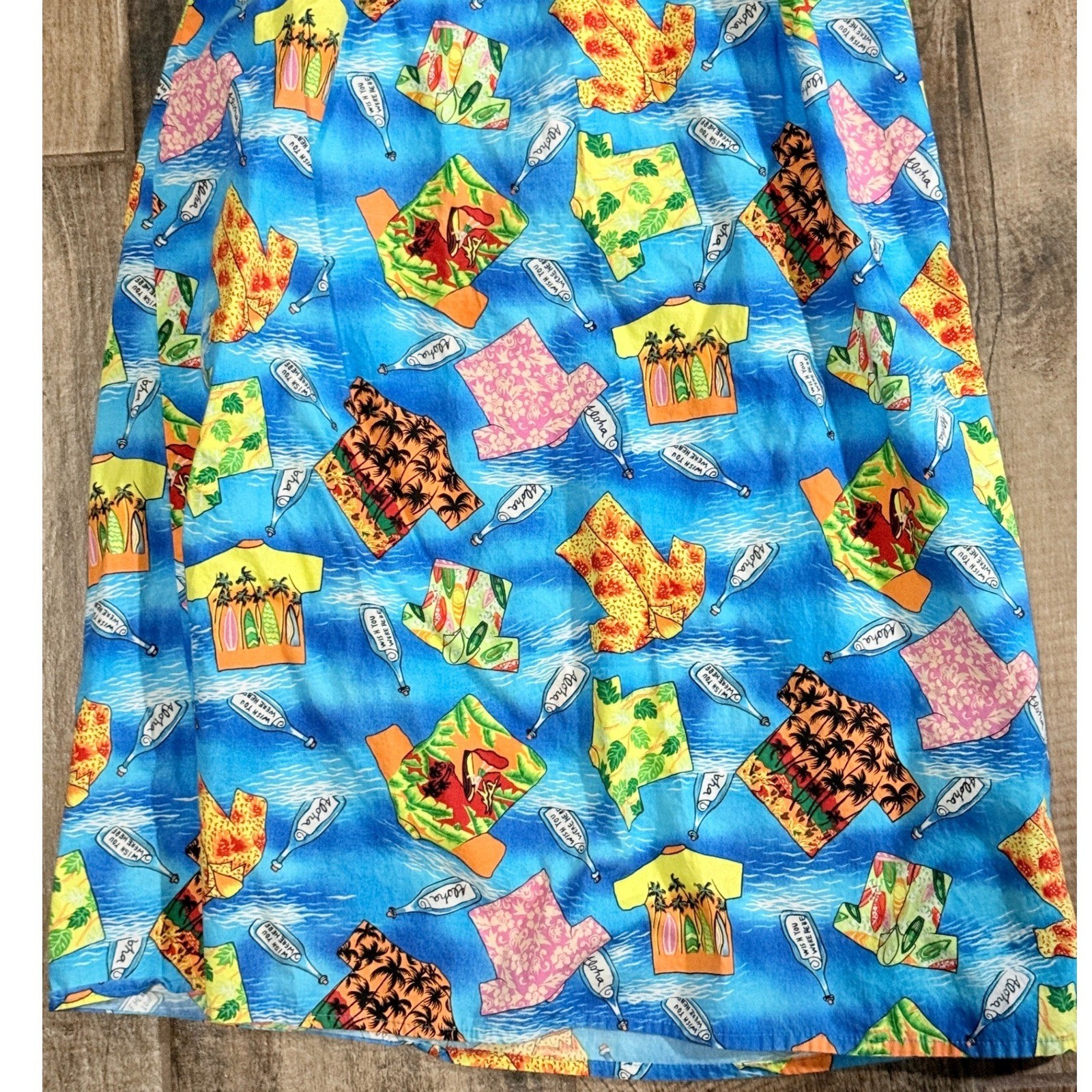 Hilo Hattie Womens VTG Message In Bottle Novelty Hawaiian Halter Dress, Blue, L