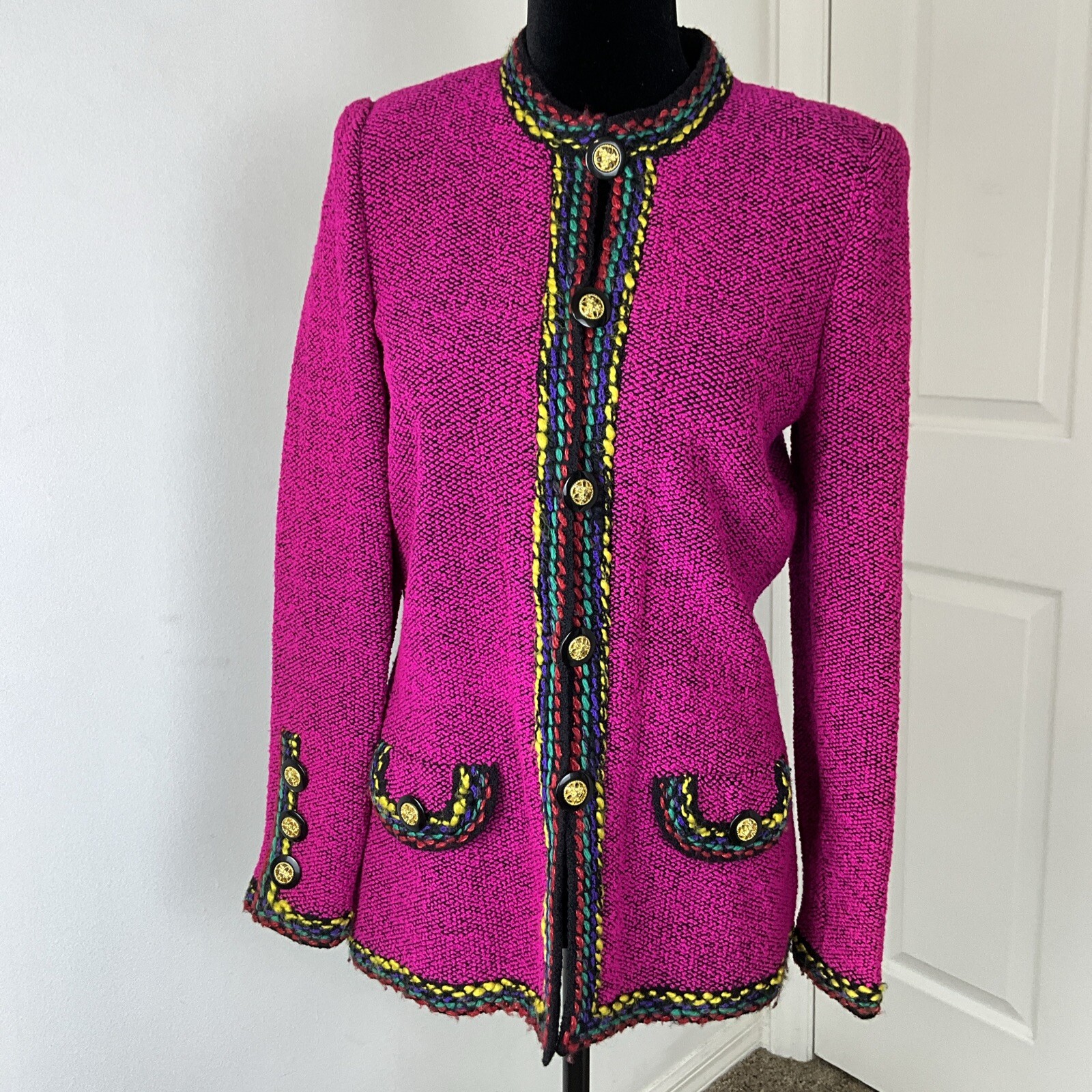 Vintage Raspberry Wool Women’s Blazer Jacket Coat Gold Button Accents