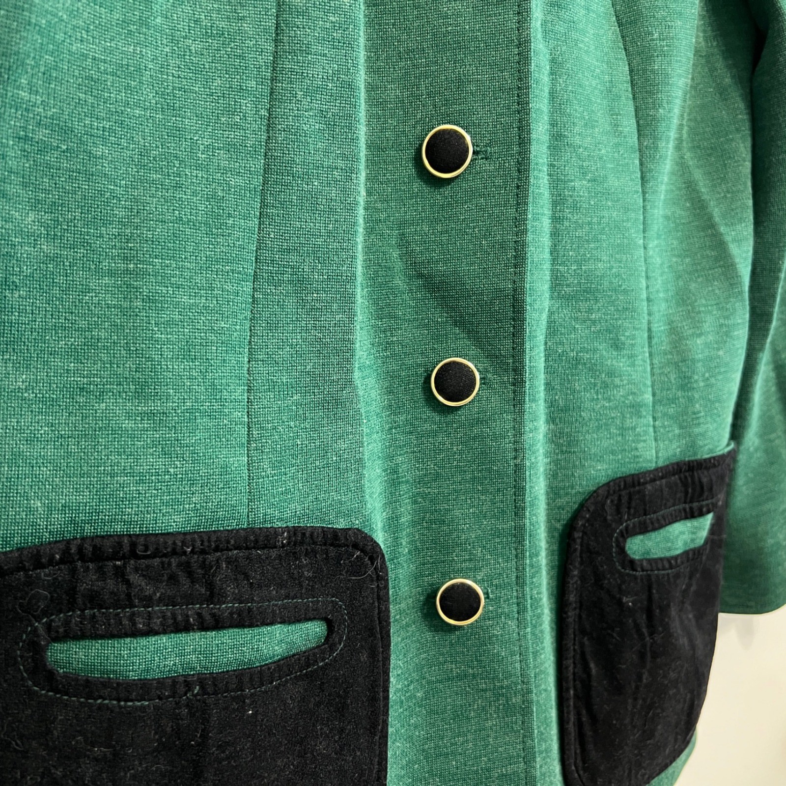 1970s Dalton Blazer Jacket Womens 16 Green Vintage Knit Suede Trim Colorblock
