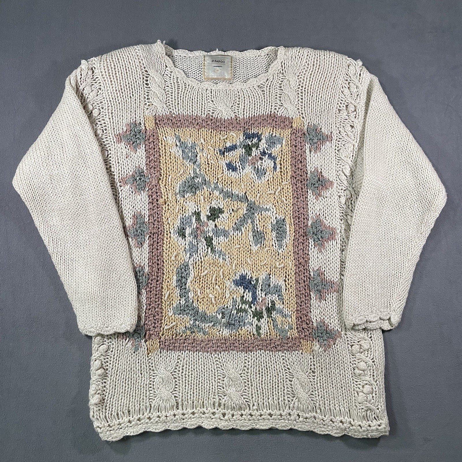 Vintage JJ Fargo Hand-Knit Chunky Sweater Cottage Sweater Women’s Size Large