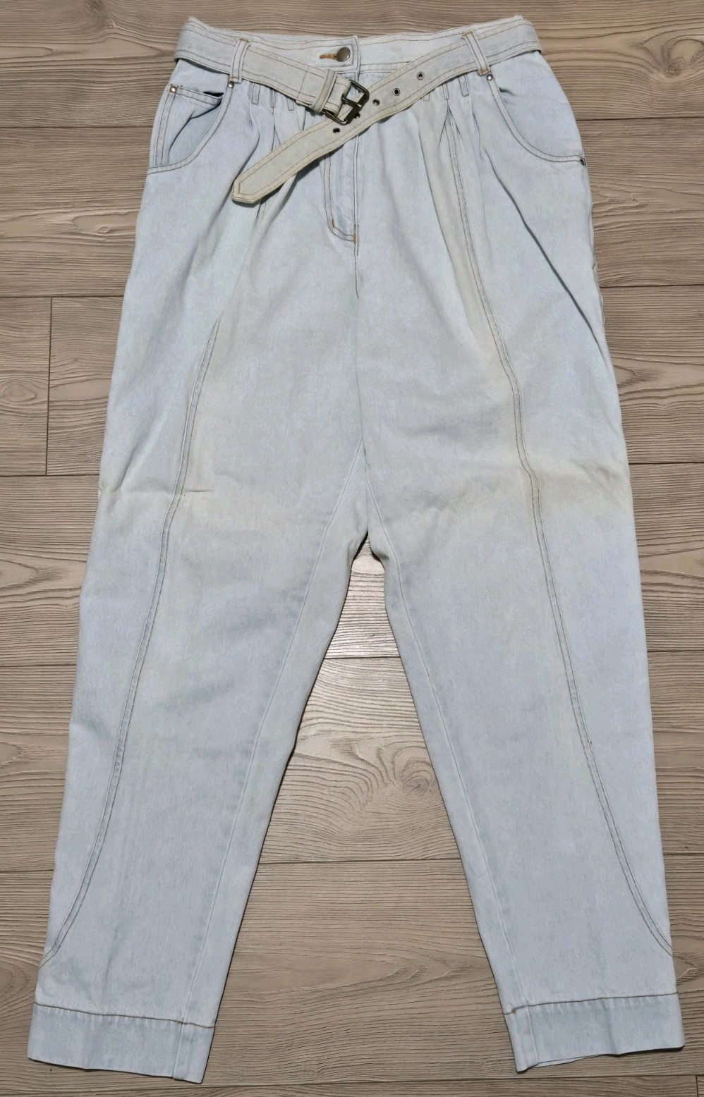 Vtg TOGETHER Side Lace Jeans Womens Size 12 Tall 80s 90s Blue /w Belt 28×29