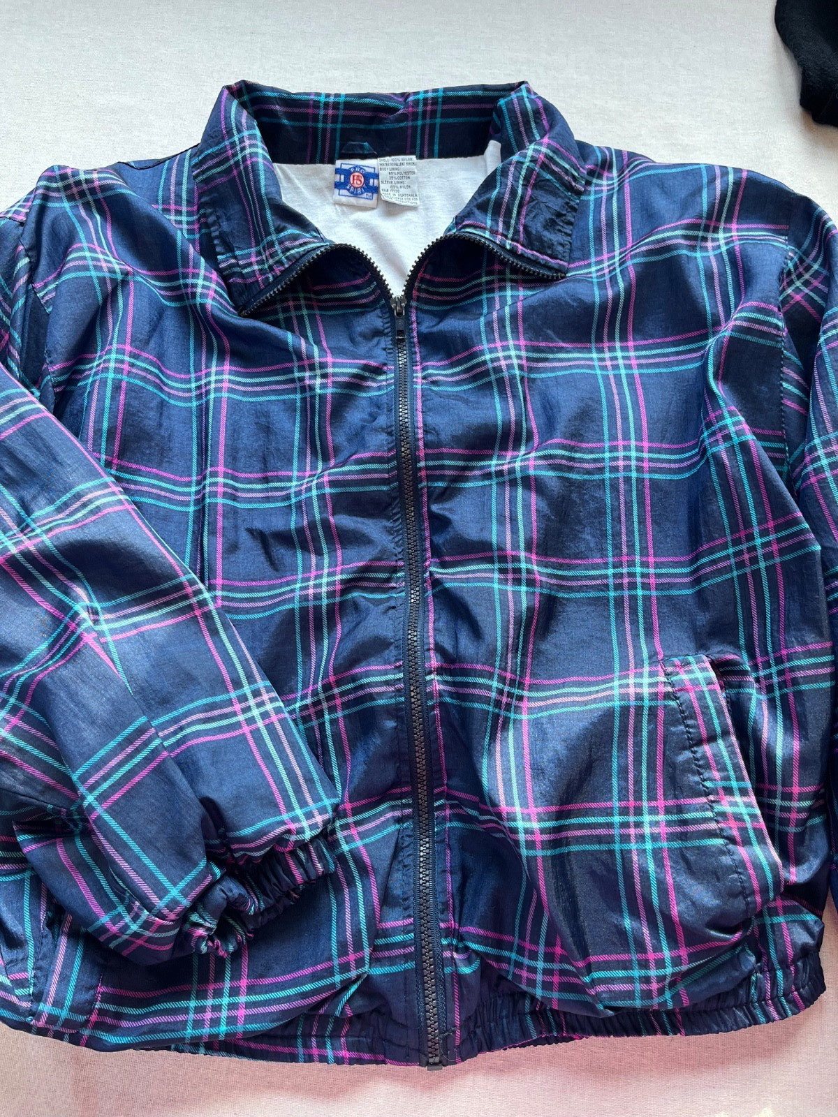 Vintage Pro Spirit Windbreaker Jacket Plaid sz M Navy 90’s Tracksuit Retro Nylon
