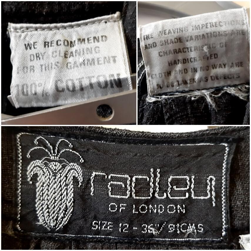 Vintage RADLEY London Black Maxi Sexy Cotton Dress Wing Sleeves Size 12-36″/91cm