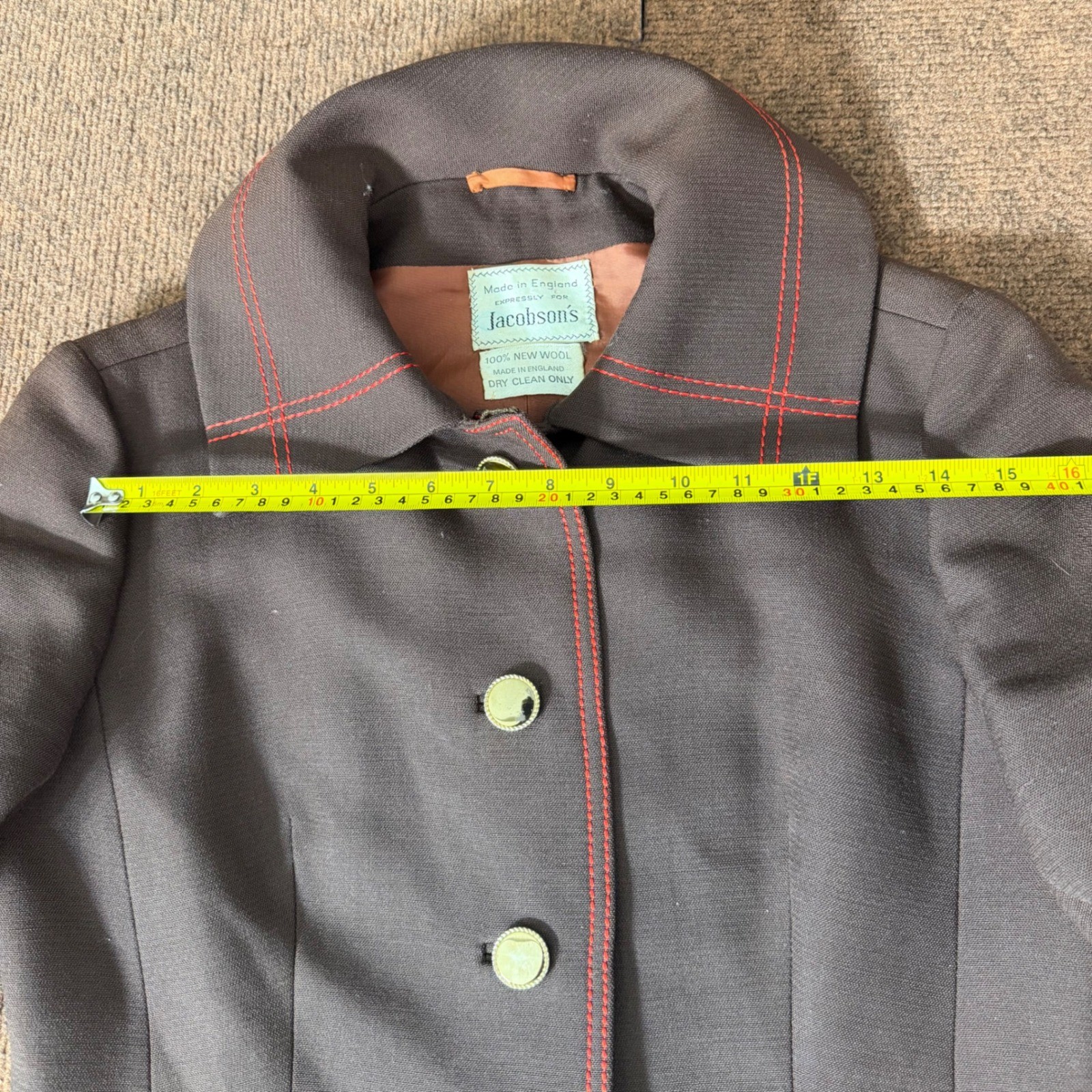 Cojana for Jacobson’s Vintage Wool Blazer Brown Red Contrast Stitch England 100%