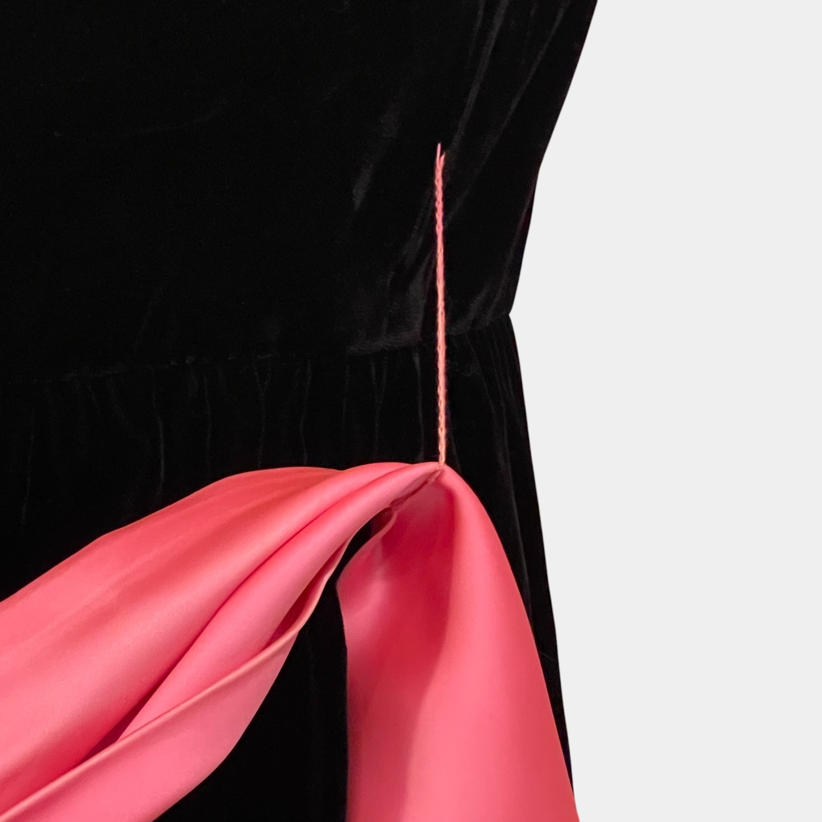 Vintage Carol Brent Black Velvet Dress Pink Satin Sash Rhinestone Buttons NOS