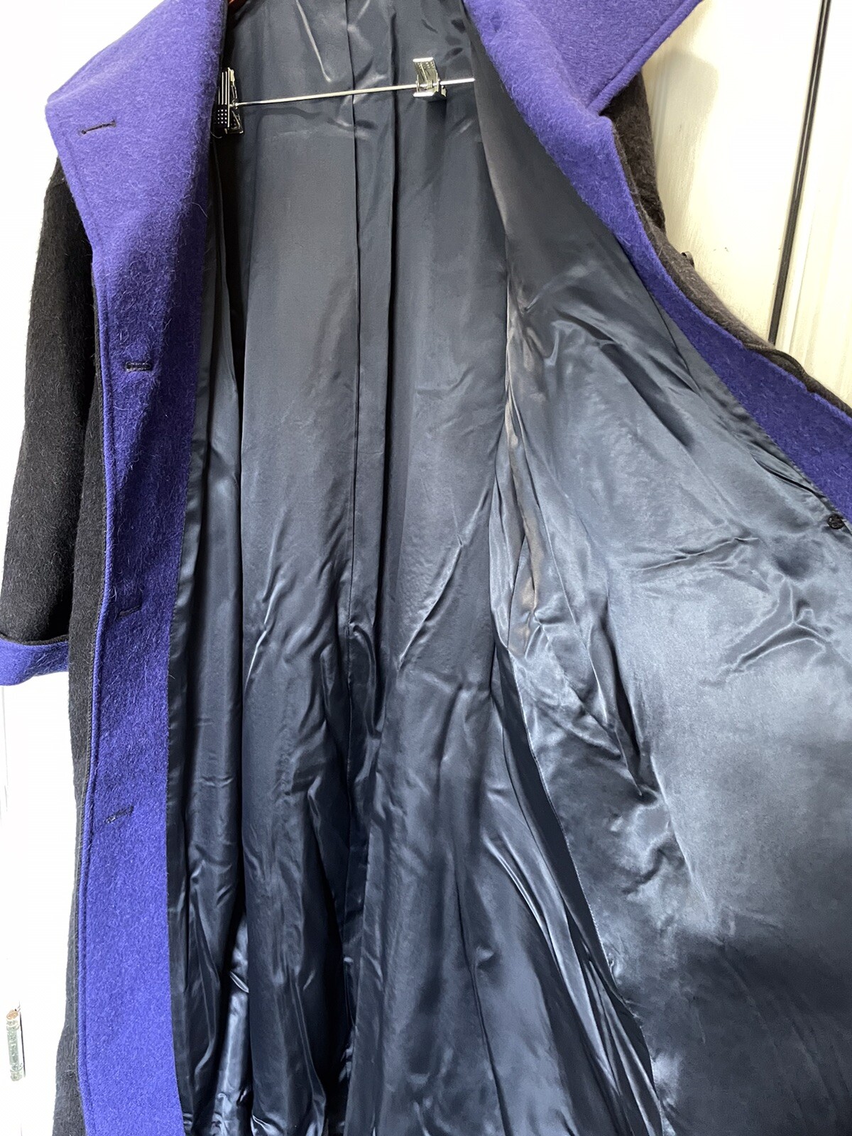 Vintage Jimmy Hourihan of Dublin Ireland Alpaca Wool Coat Maxi Duster Black Blue