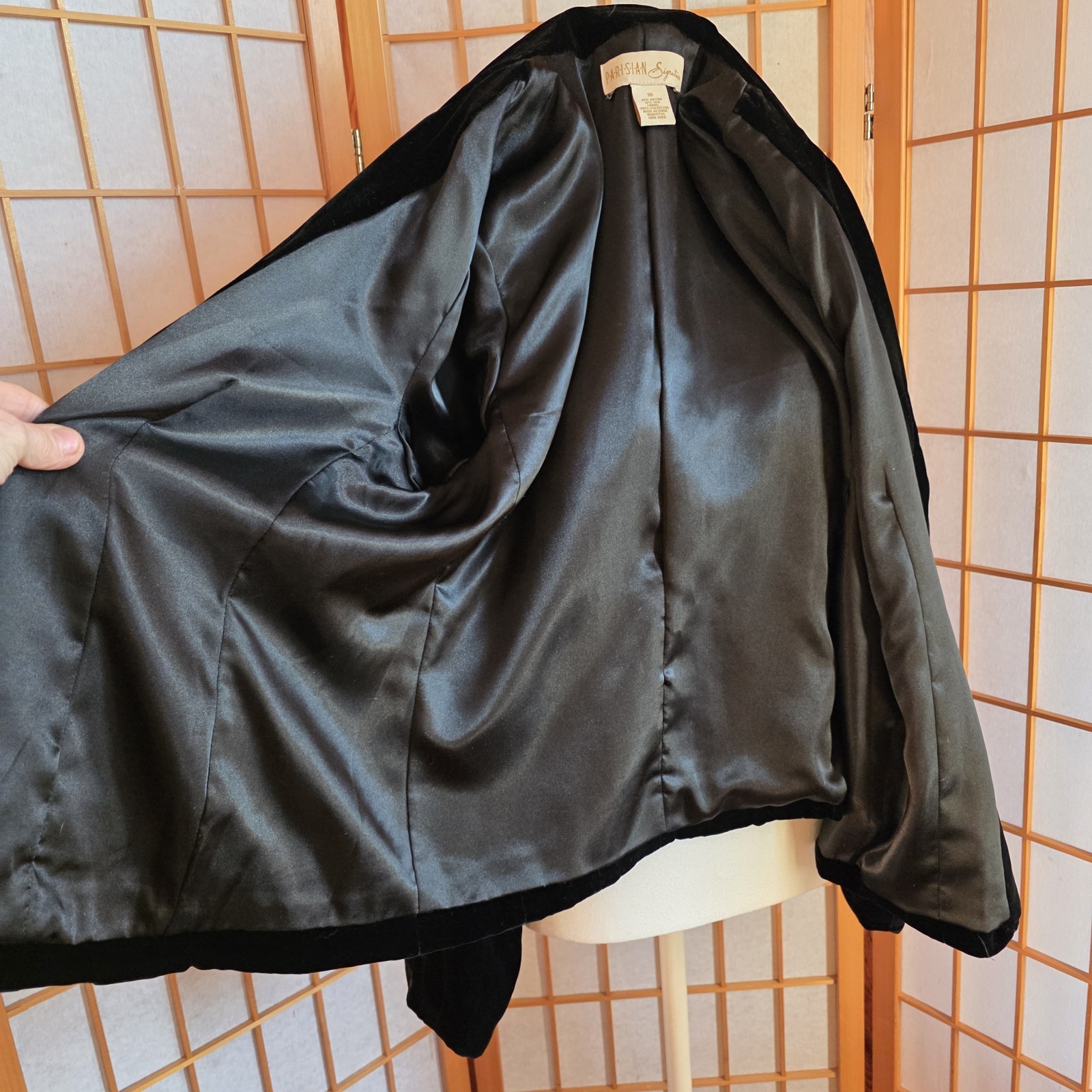 Parisian Vtg 90s Blazer Jacket W’s Sz 10 Silk Blend Black Velvet 3 Button Lined