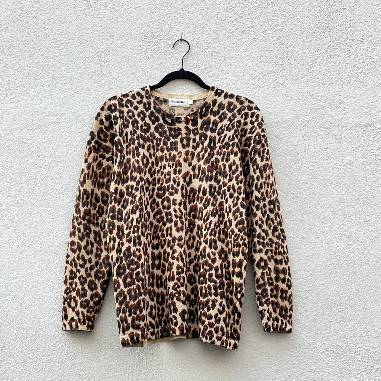Vintage 80s Magnolia Leopard Animal Print Wool & Angora Crew Neck Sweater