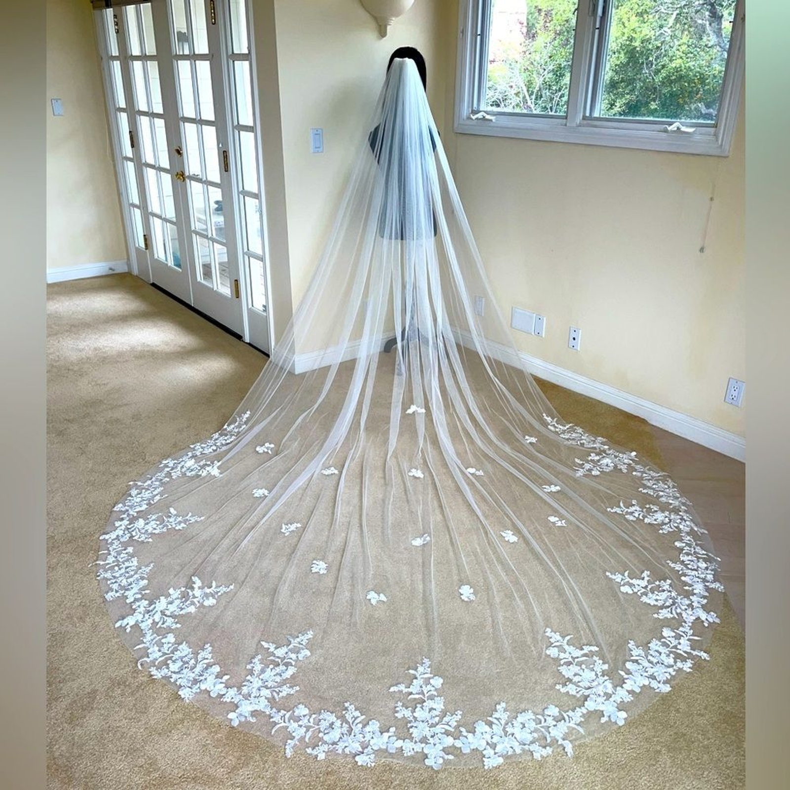 Off White Cathedral Veil with Metal Comb – 78 inches