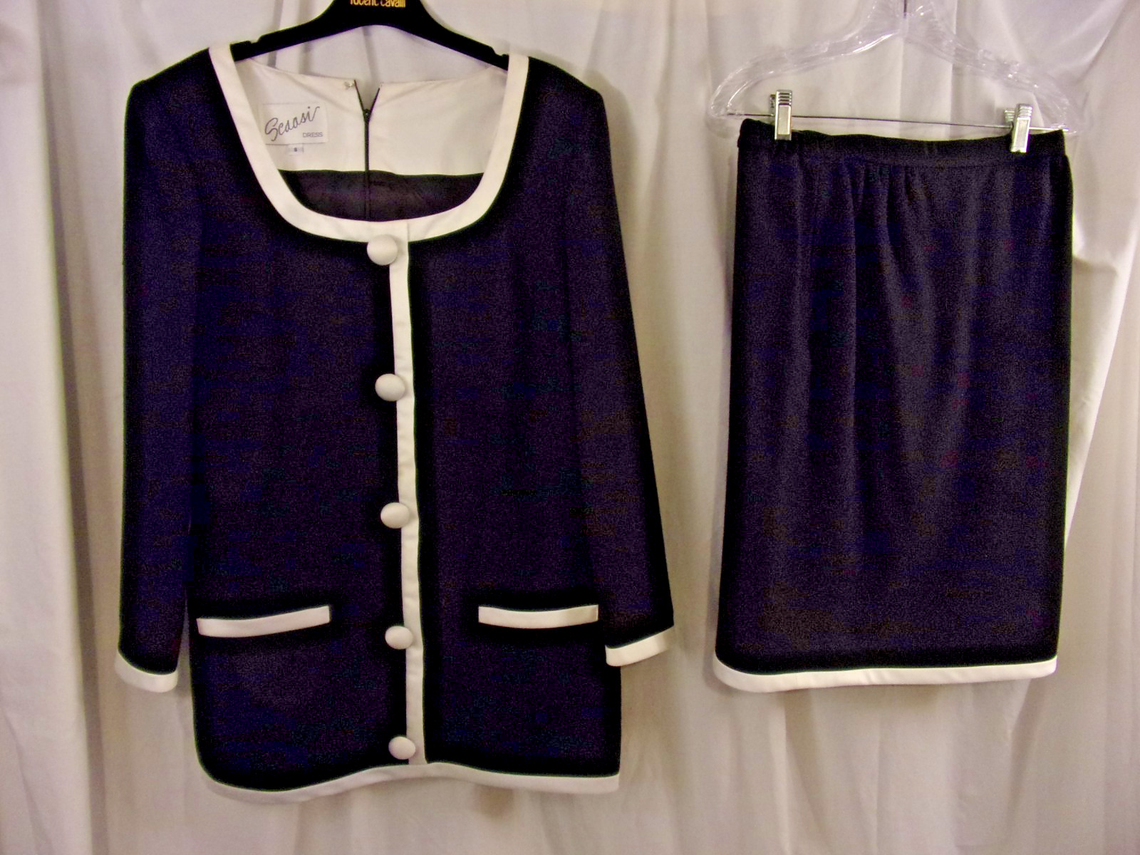 Vintage Arnold Scaasi Dress Black & White Trim Skirt Suit 8 Classic Elegant