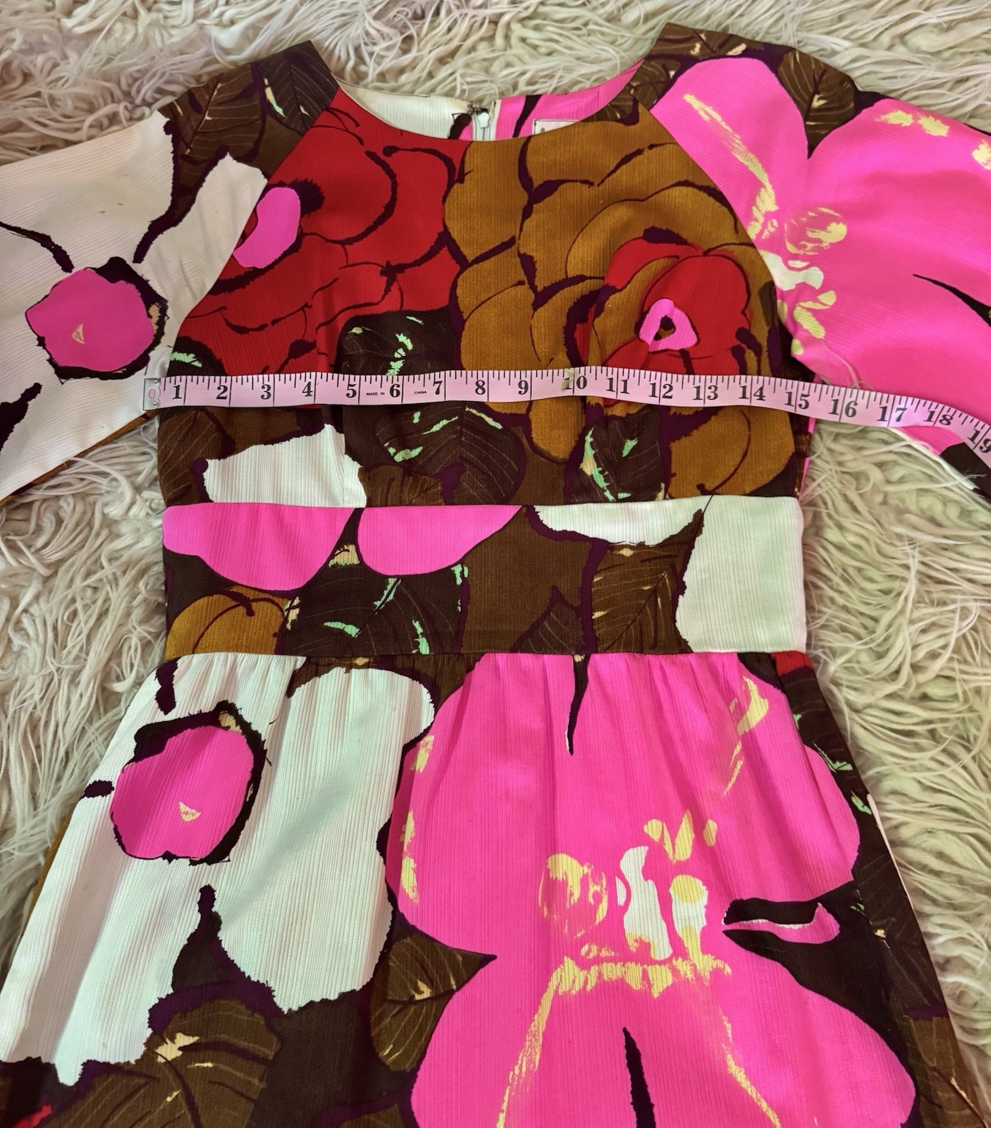 Vtg Kahala Hawaii Broadcloth Fit Flare Kimono Sleeve 3/4 Princess Dress Pop Art