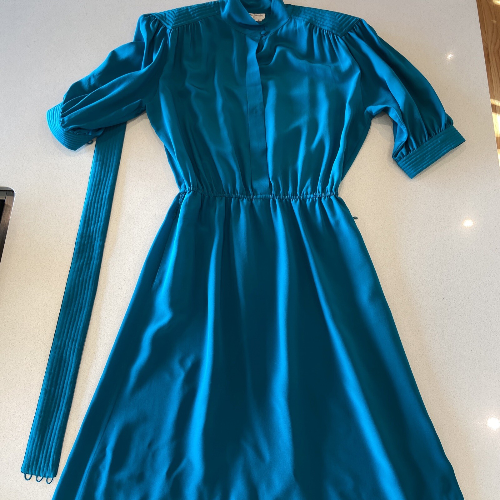 Vintage Pierre Cardin dark turquoise silk dress, circa 1980s, Sz8