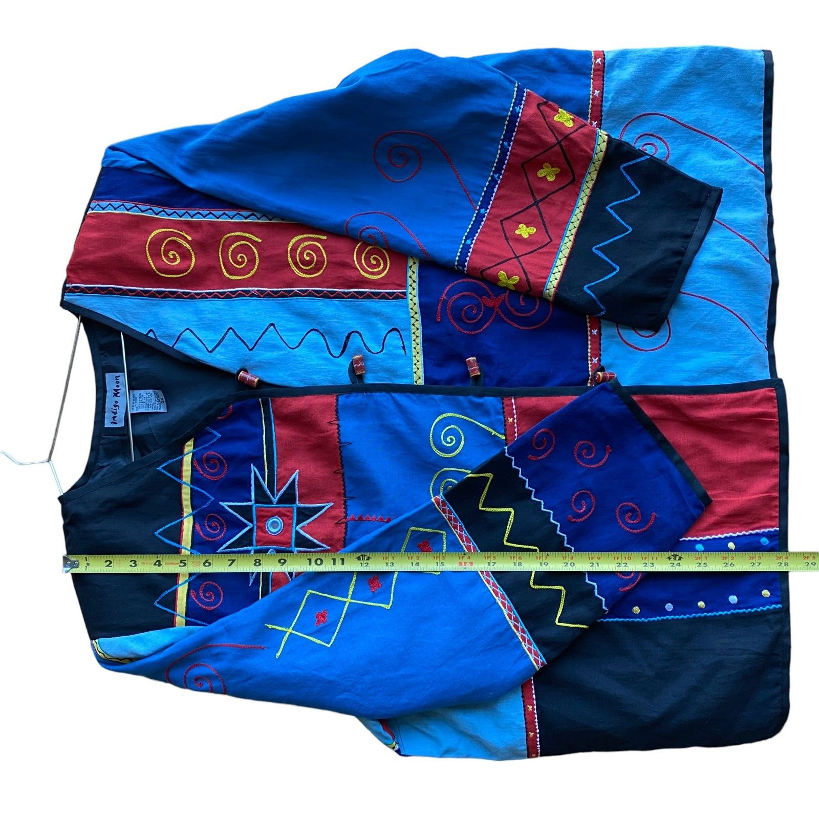 Vintage Indigo Moon Embroidered Patchwork Jacket Art to Wear Retro Abstract Boho
