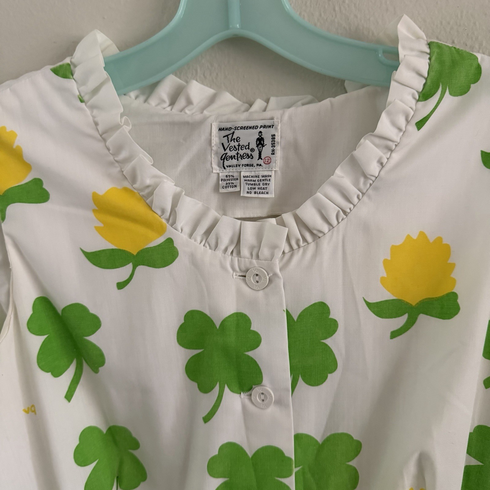 The Vested Gentress Lucky Shamrock Clover Slvls Dress Vtg 60/70s Sz 12 Medium