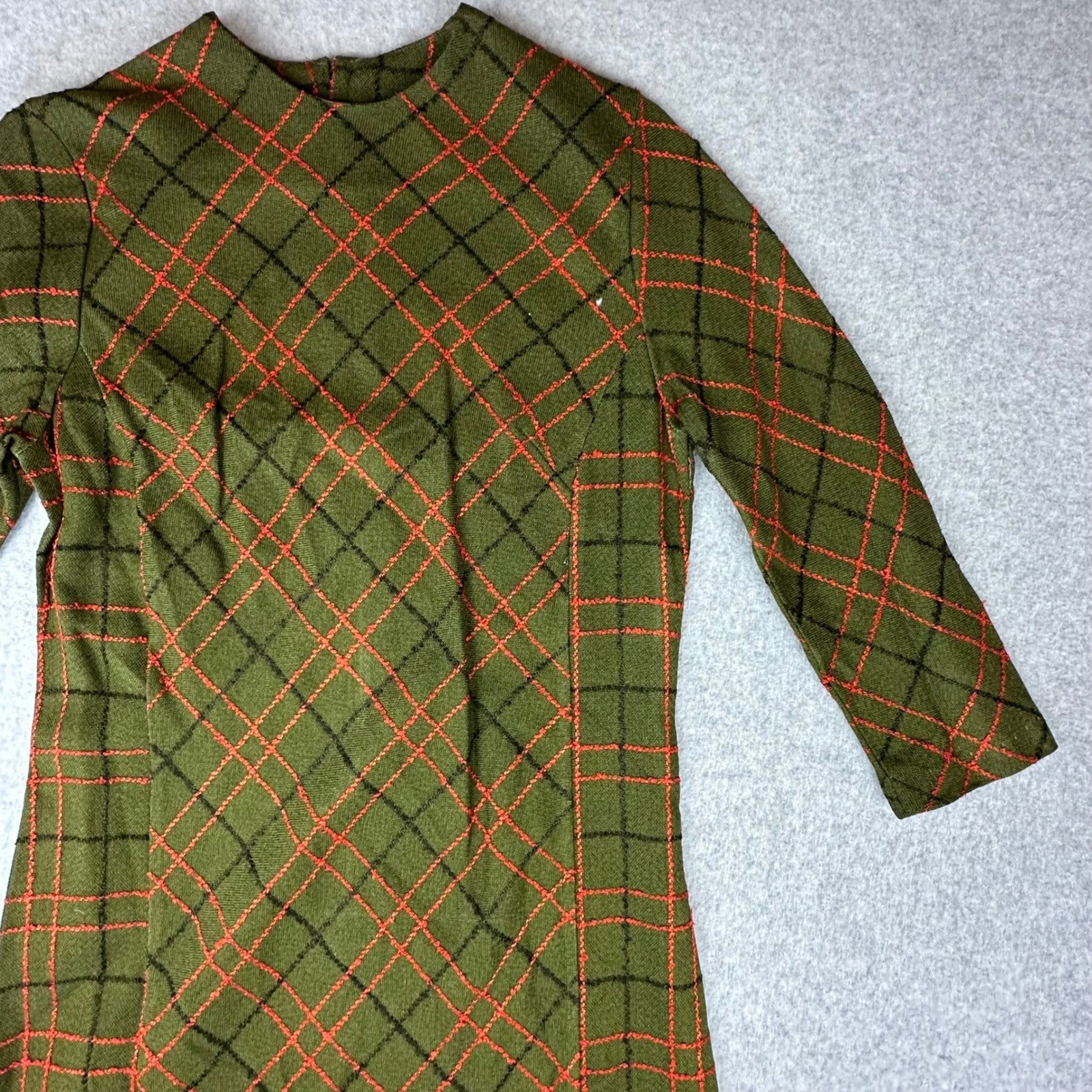 Vintage Dutchmaid Ephrata Green Plaid Shift Dress 3/4 Sleeve Talon Zip Size 32