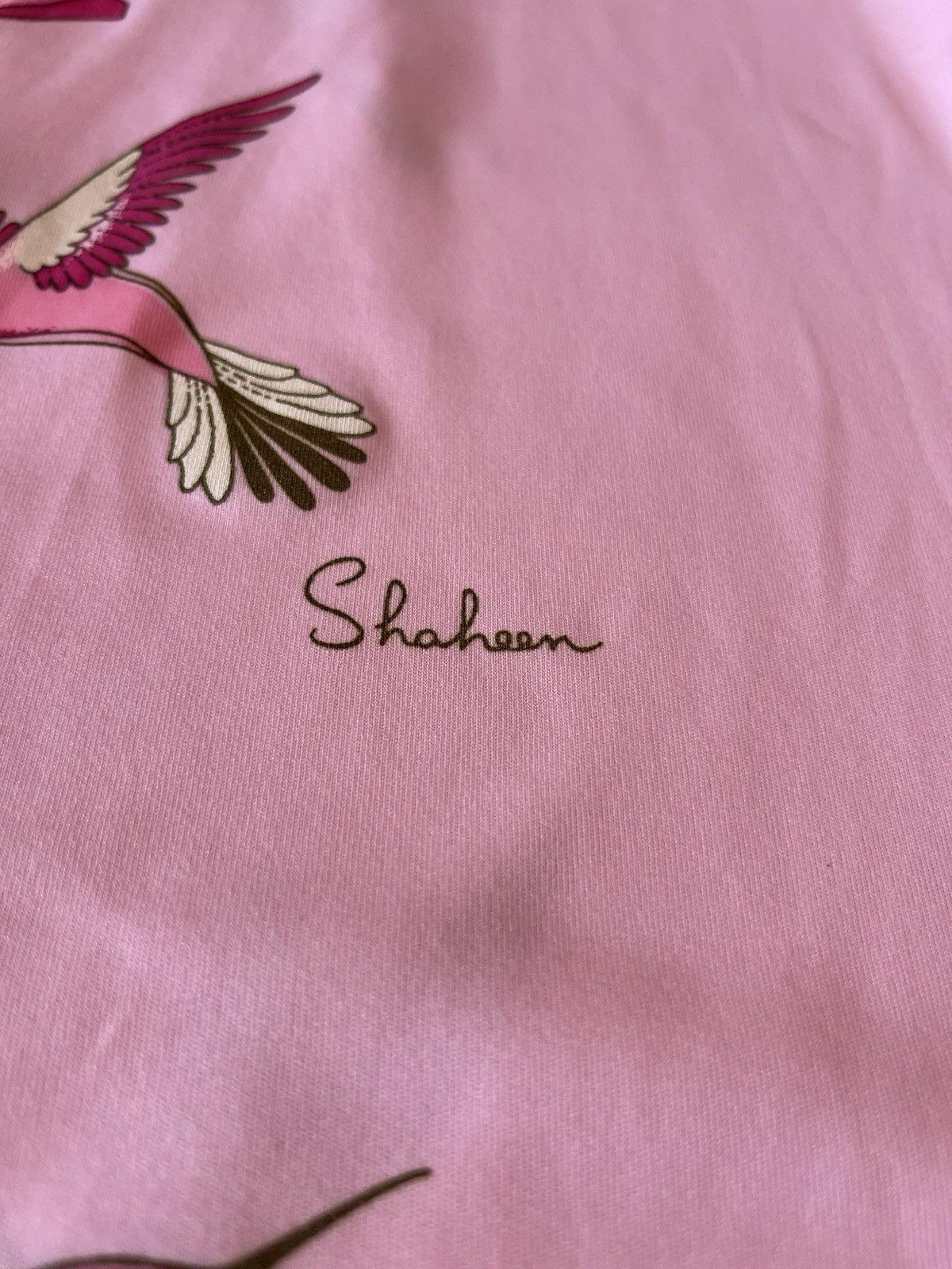 VTG Miss Shaheen Hawaiian 70s Pink Floral Hummingbird Sheath Belted Dress