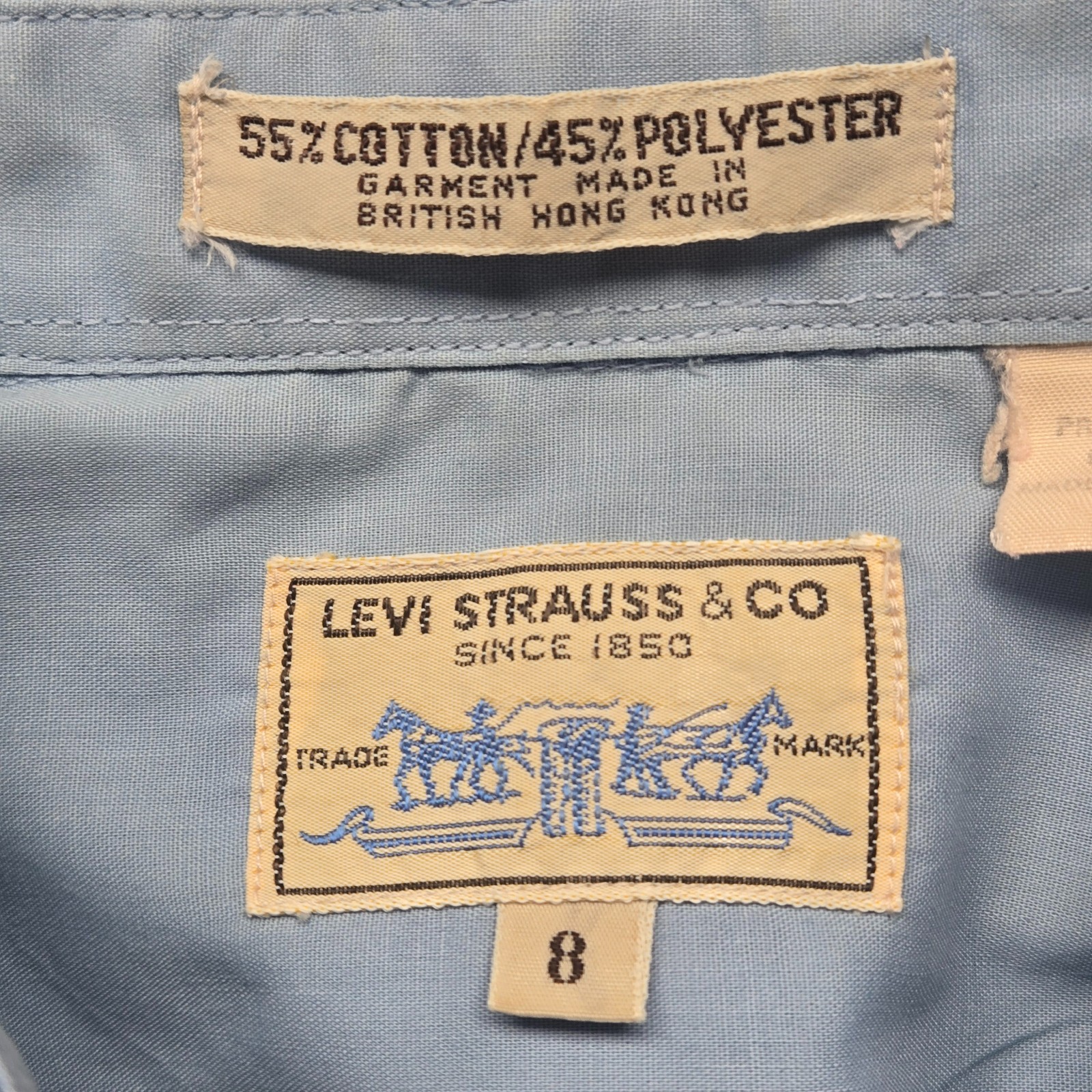 Vintage 70s Levi’s British Hong Kong Two Horse Button Up Shirt Women’s 8 RARE