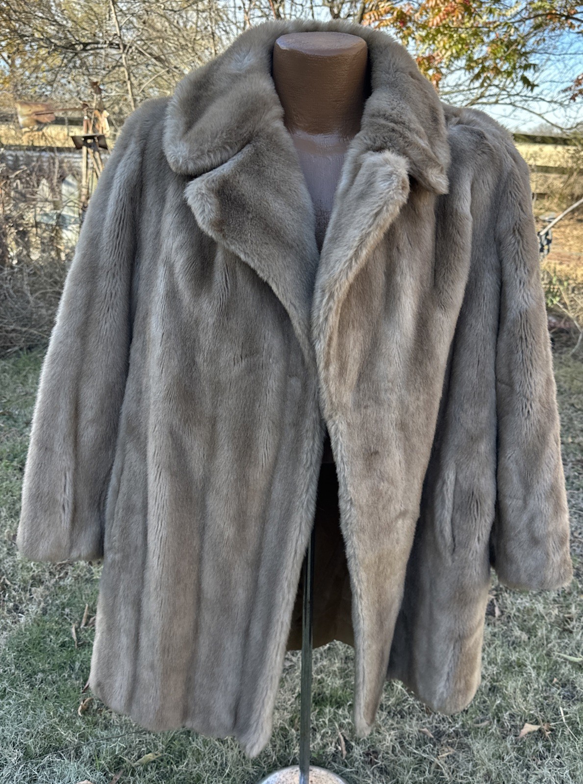 Vintage 60’s Tissavel France Furrage Beige Faux Fur Long Coat Sz. Medium?