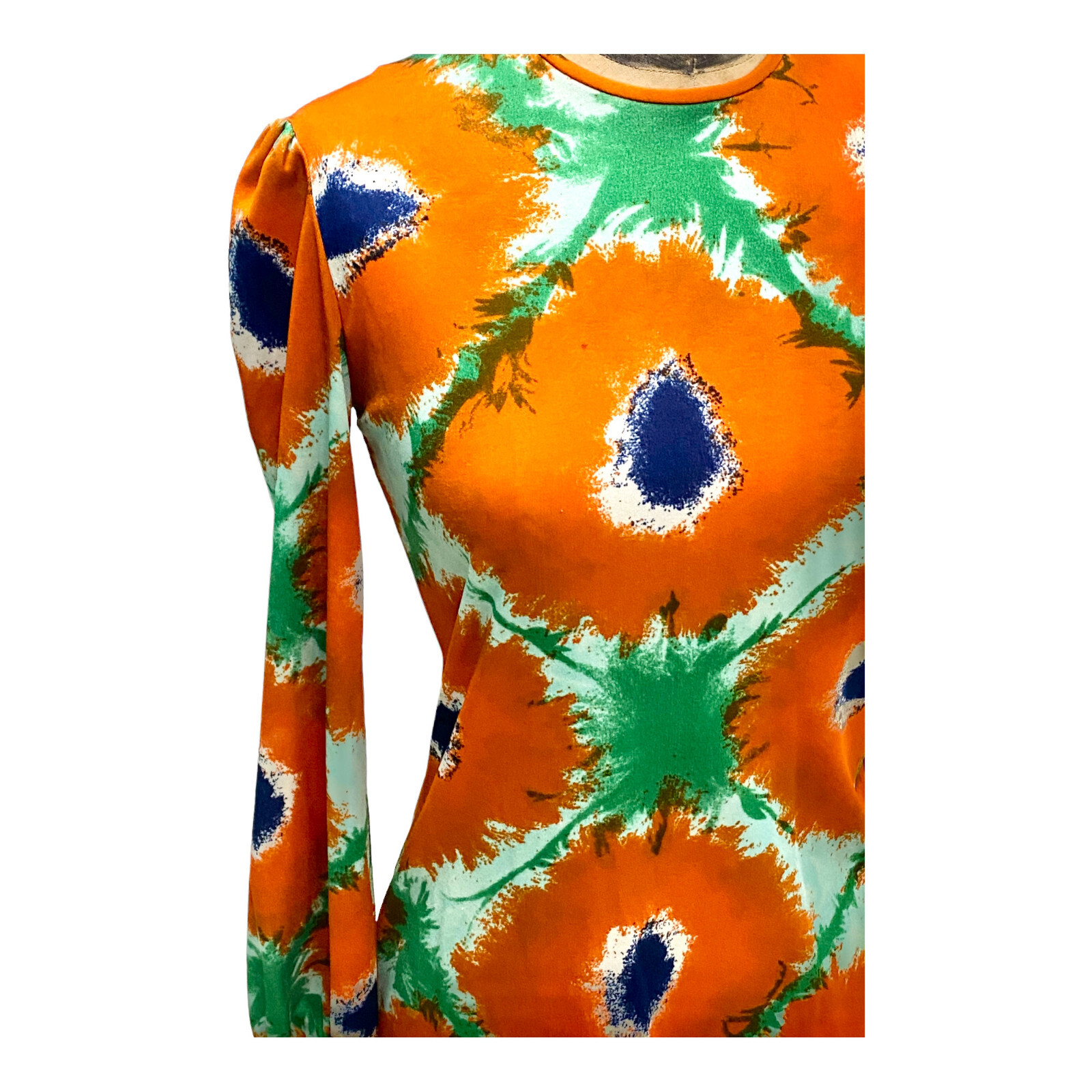 Bright Retro Vintage 70s Boho Hippy Orange Paint Splash Nylon Top Med
