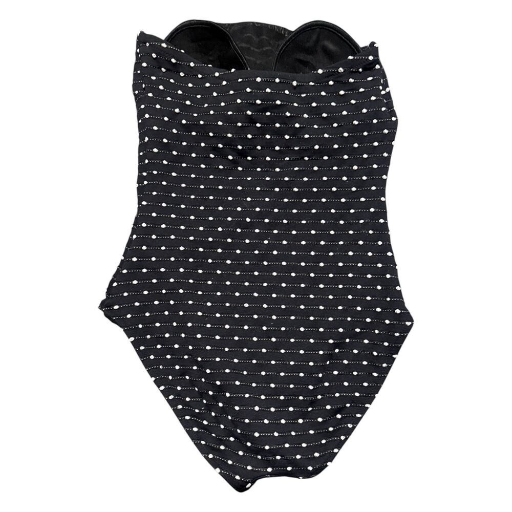 Gottex Vintage Black Pearl Dot Strapless One Piece Swimsuit Sz 12