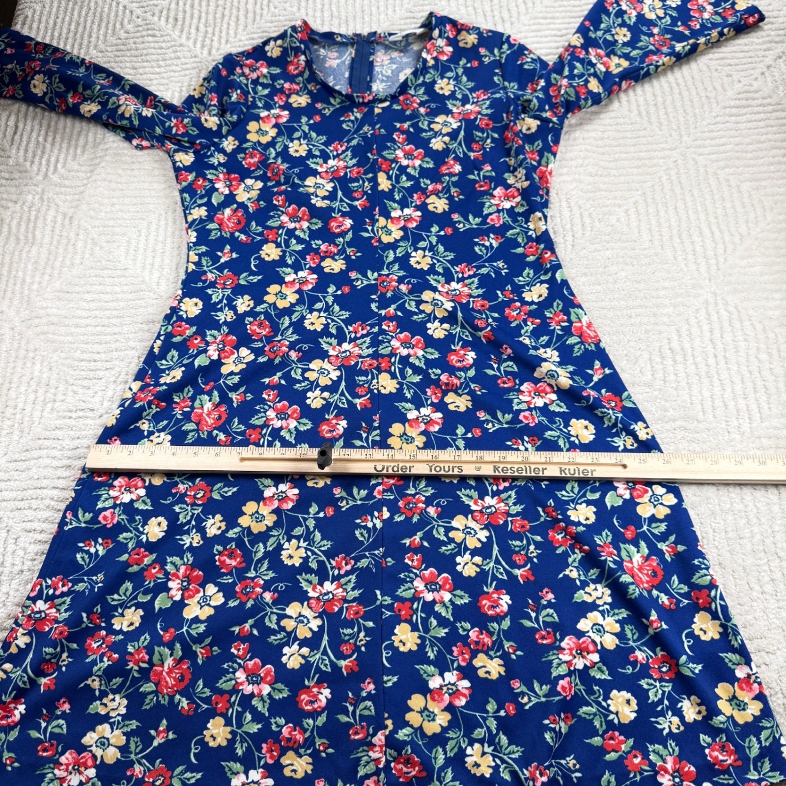 Sears Fashions Floral Dress Women’s Blue Vintage 60s 70s Mod Bell Sleeve Granny
