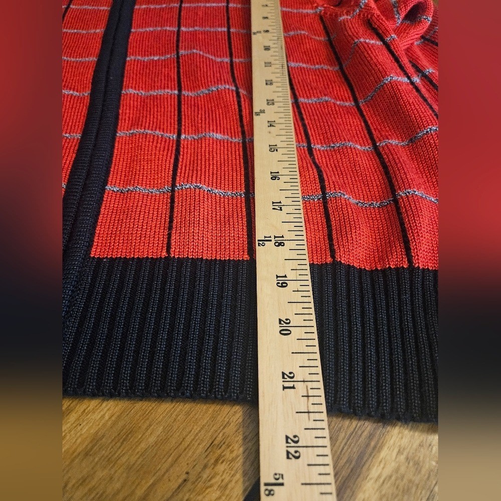 Vintage FIA Italia Red Plaid Zip Front Knit Sweater Cardigan Collared Size L