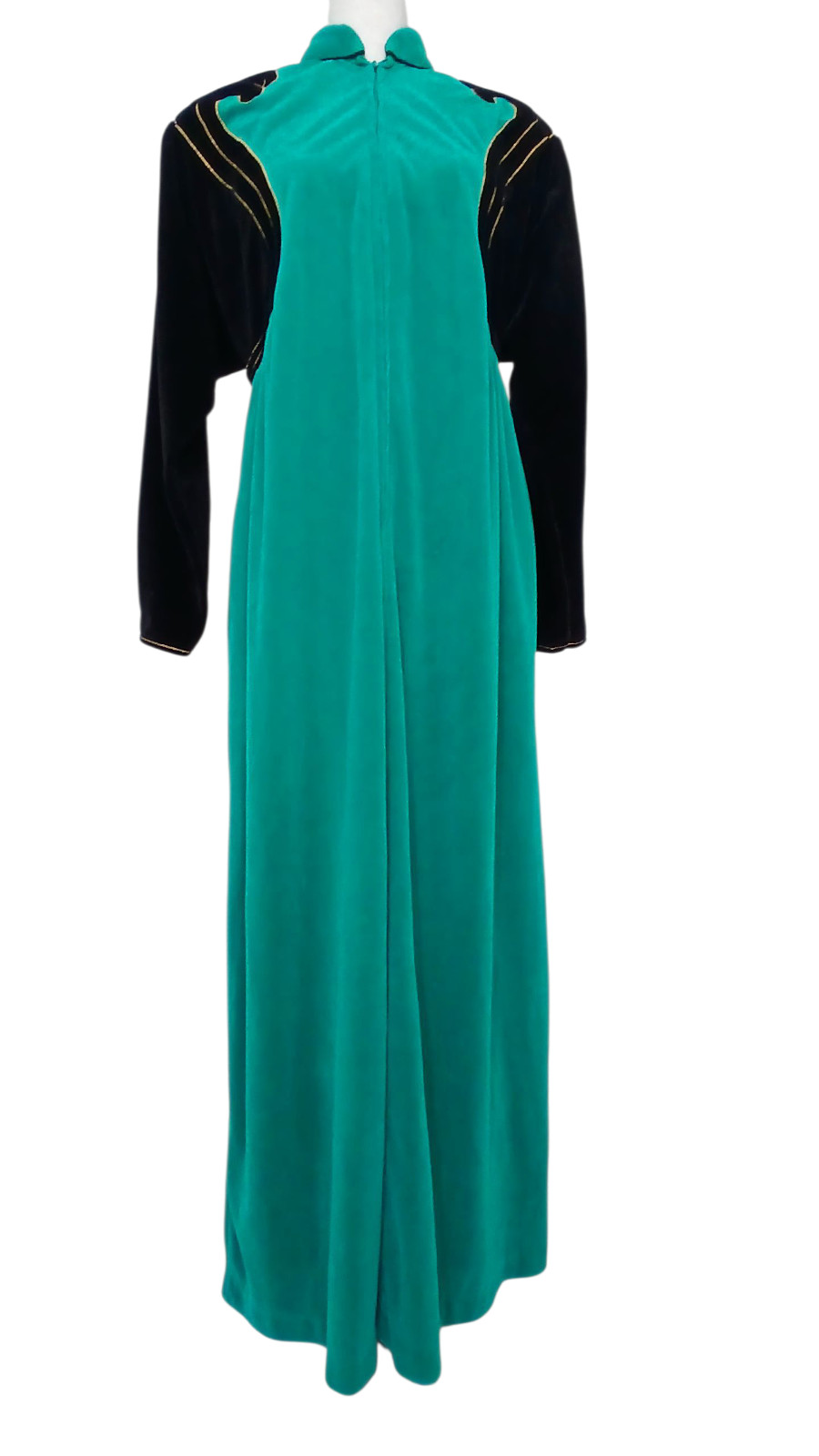 Vtg Bill Tice Turquoise Velvet Gold Robe Dress sz 10 Housewife