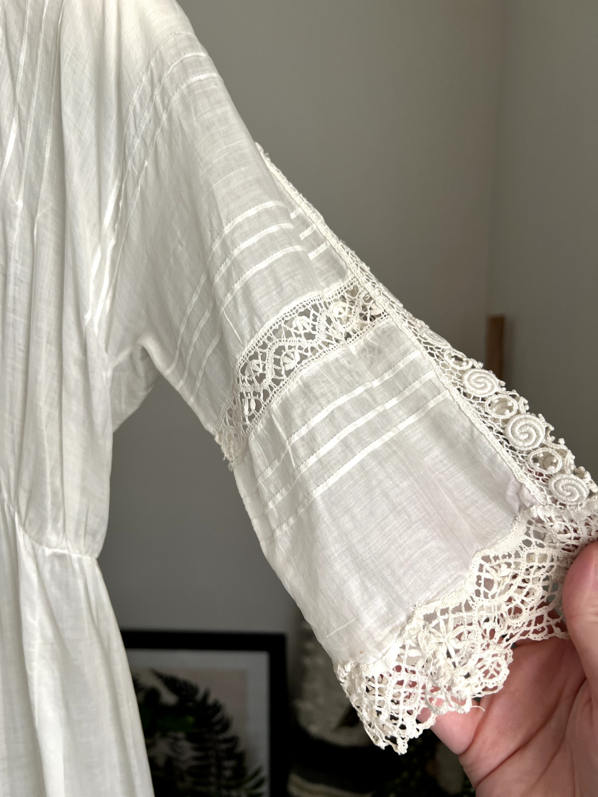 Antique Edwardian Irish Lace Pintucking Cotton Lawn Lingerie Tea Summer Dress