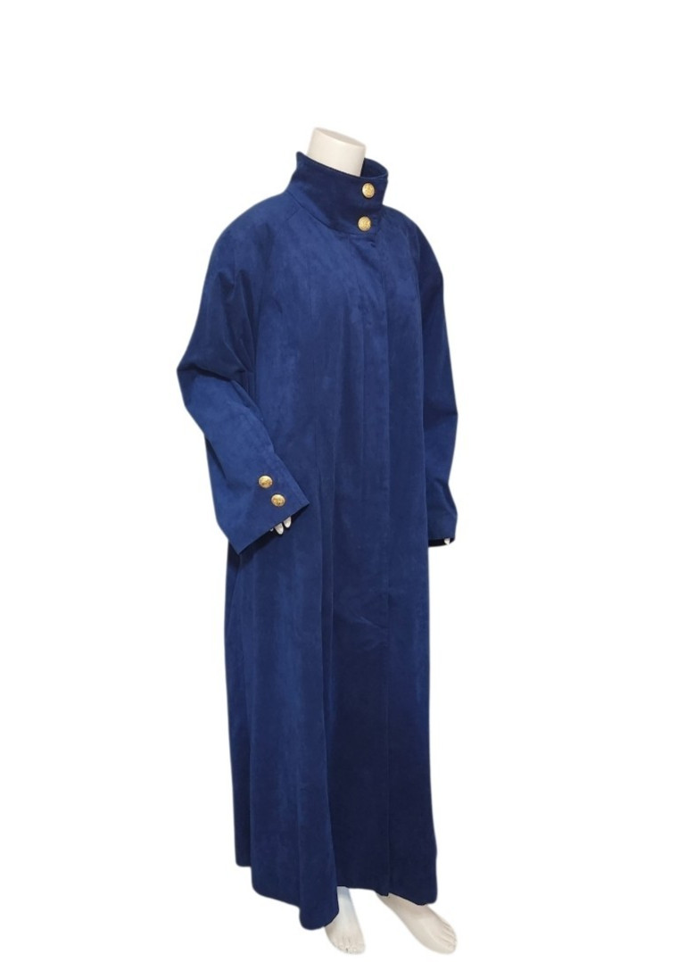 Vtg Count Romi Ltd Ultra Suede Long Blue Trench Coat Women’s 52″ bust (8 sz tag)