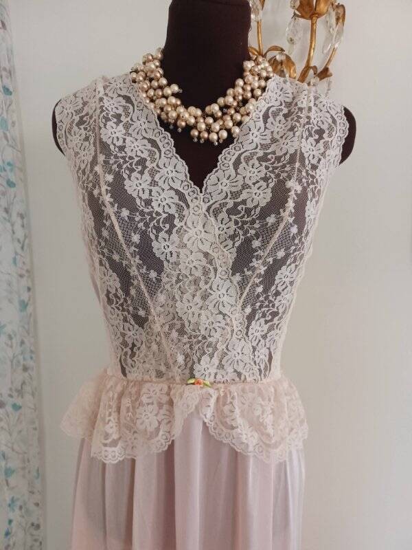 Vintage Pink Prairie Nightgown VICTORIAN Dress Undercover Wear GORGEOUS