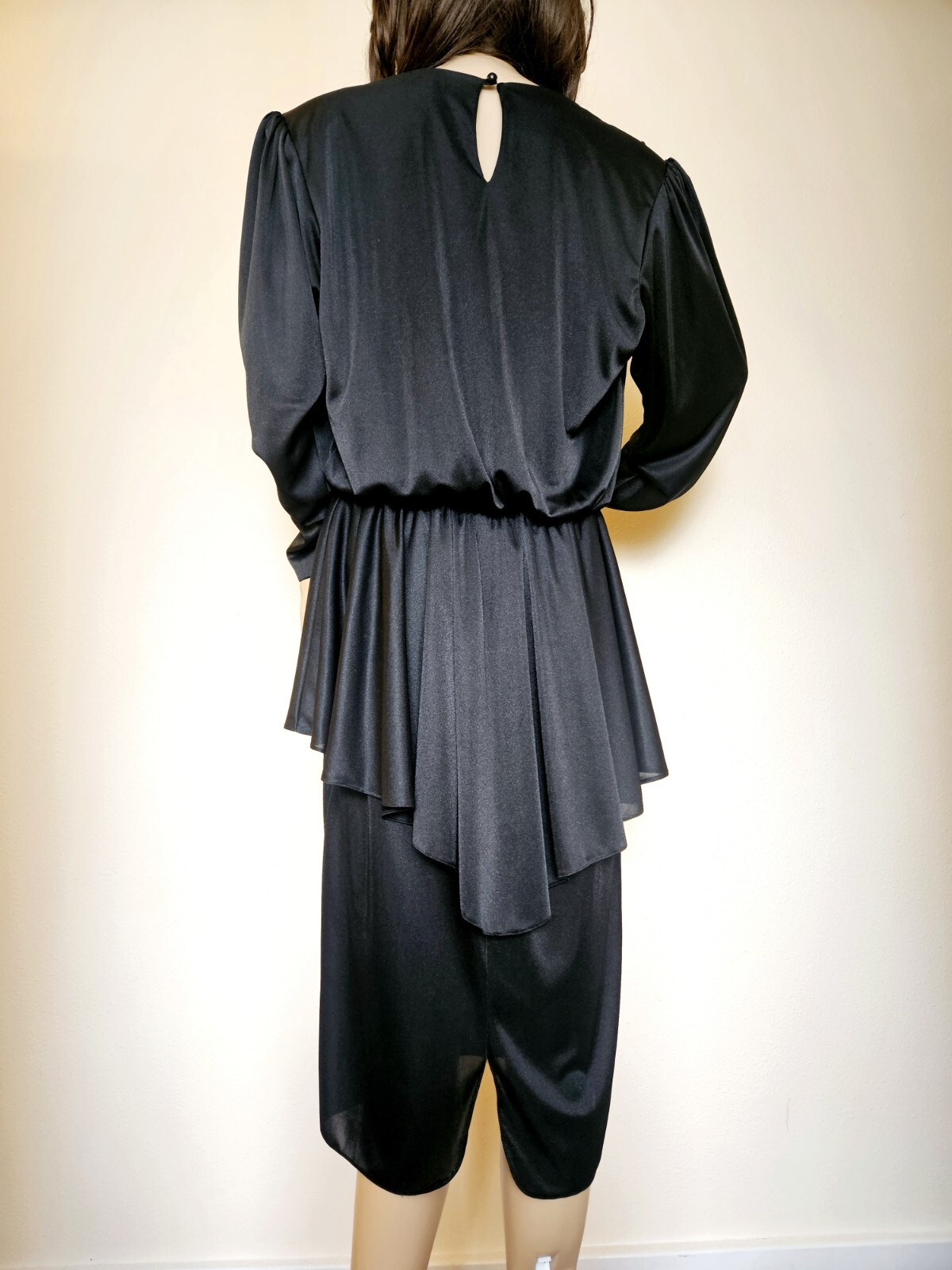 Vintage BOSTON MAID Rich Widow Black Sequins Peplum Cocktail Dress 12 M 8 10