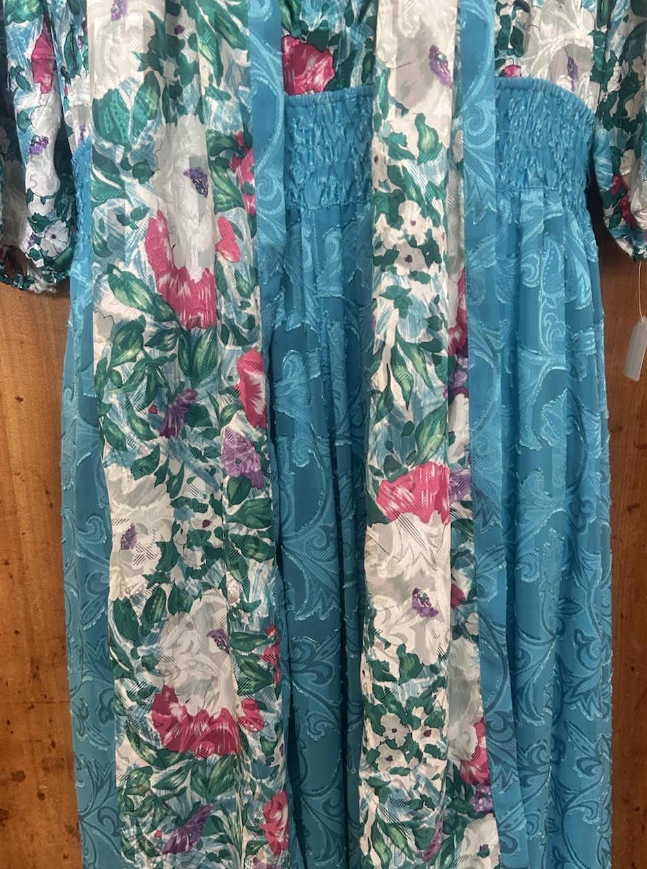 VTG 80’s Diana Freis Floral Print Brocade Poly Dress W/ Sequins+Scarf NWT Mod 12