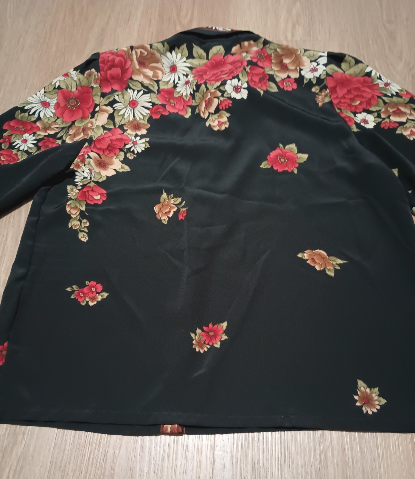 Vtg 80s Floral Bouquet Draped Button Up Blouse Top kitsch baroque M