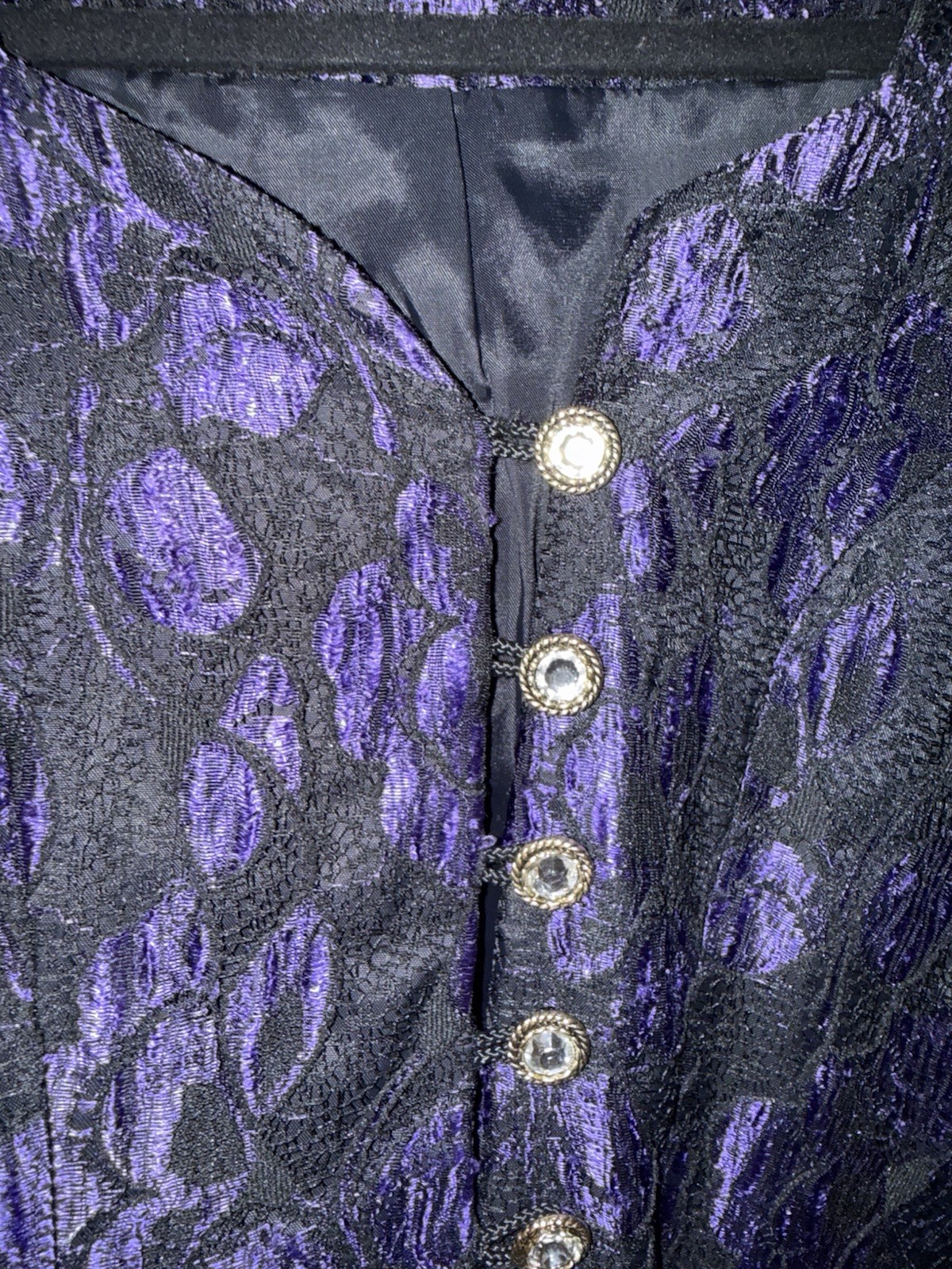 Roots Of London Vintage 80s Glam Puff Sleeve Glitter Top Purple buttons 10