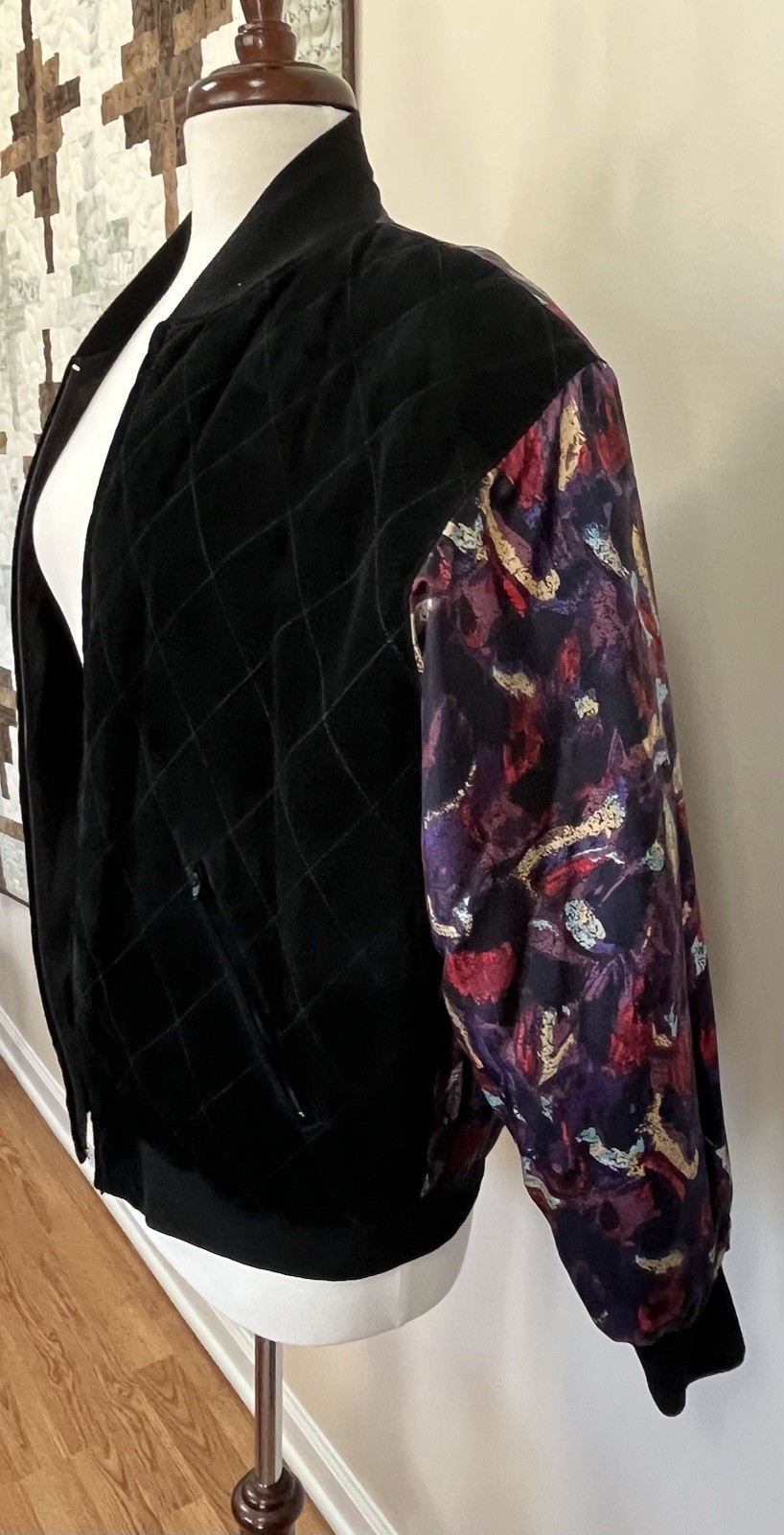 Vintage Women’s Fall Winter Jacket Coat Leather And Silk Purple Size Medium