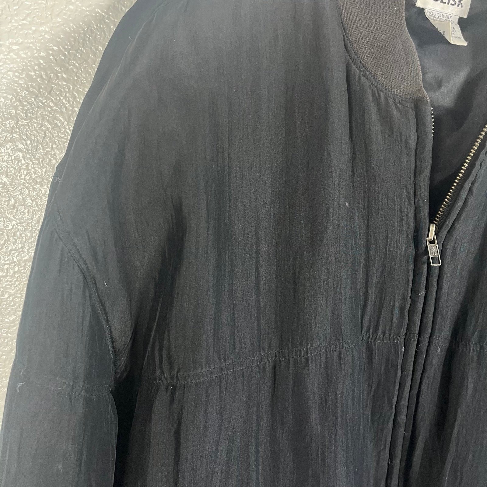 Rare Vintage 100% Silk Women’s Black Bomber Jacket – Oblisk Medium