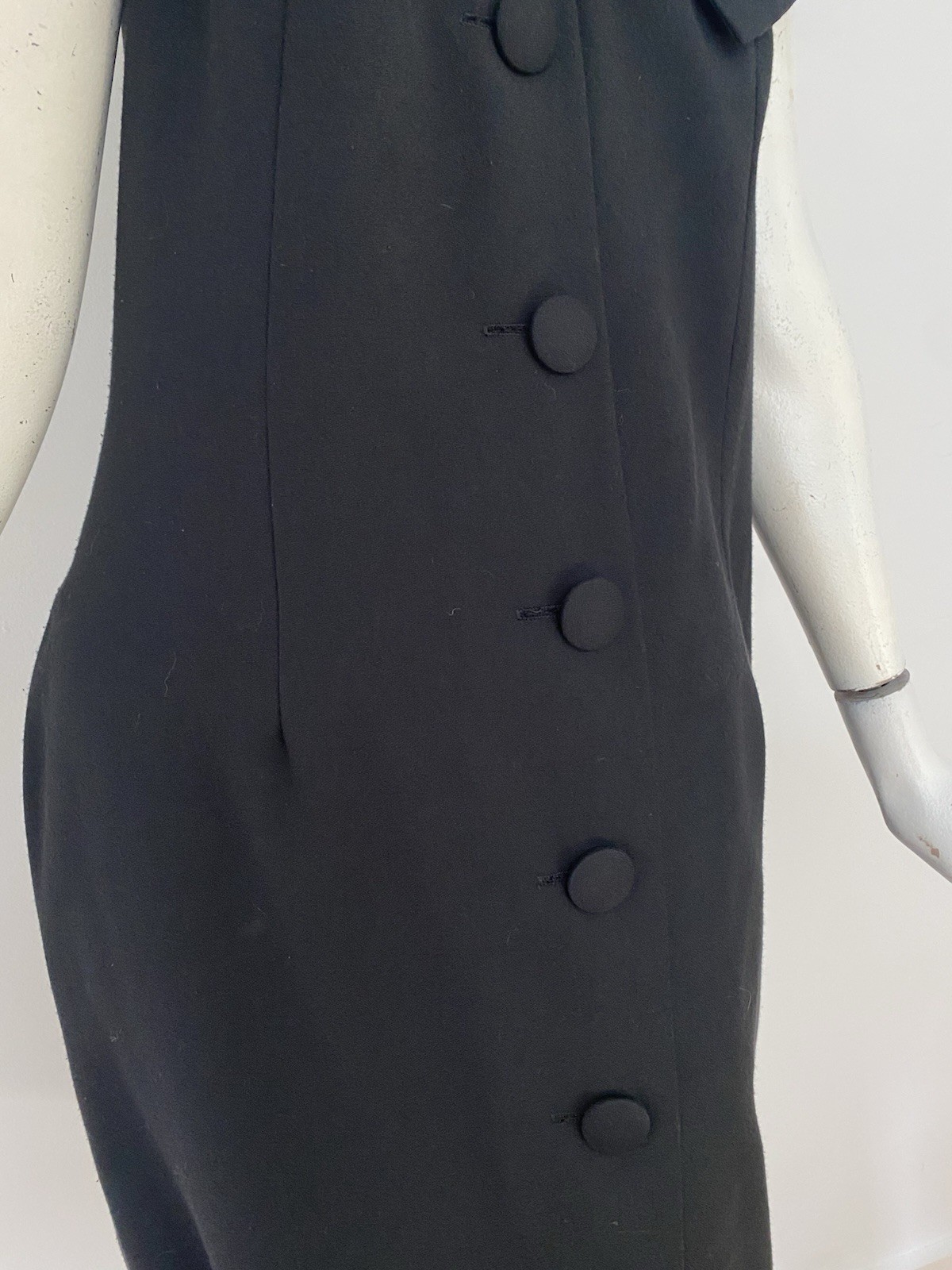 Vintage 80s Kathryn Conover NY USA Made Black Off Shoulder Button Up Dress Large