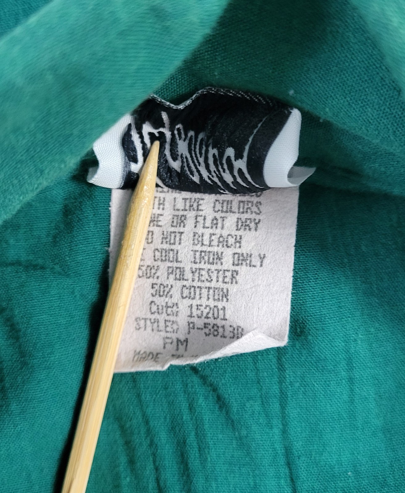 Vintage Tapestry Green Button Down Shirt w Lace Accented Yoke & Pocket Size PM