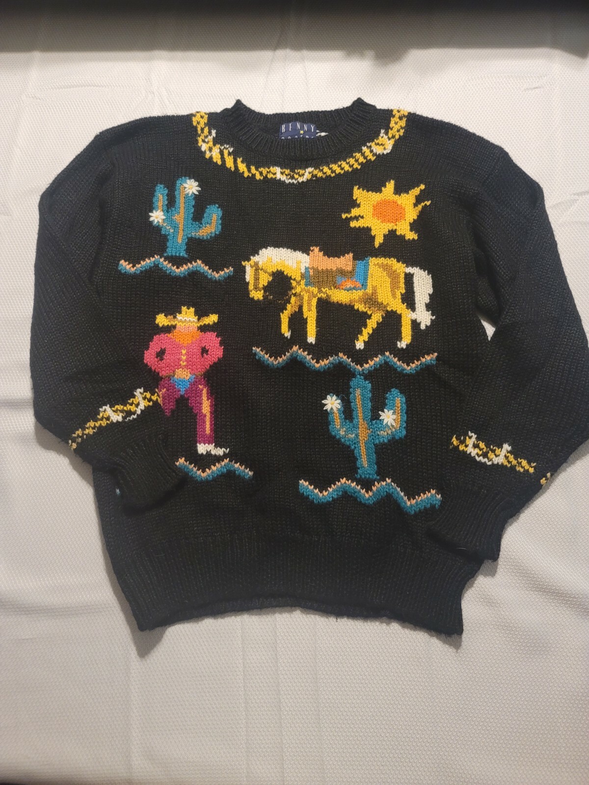 Vintage Rare Kenny Rogers by Miller’s Harness West sweater 80s Western Sz M B-W