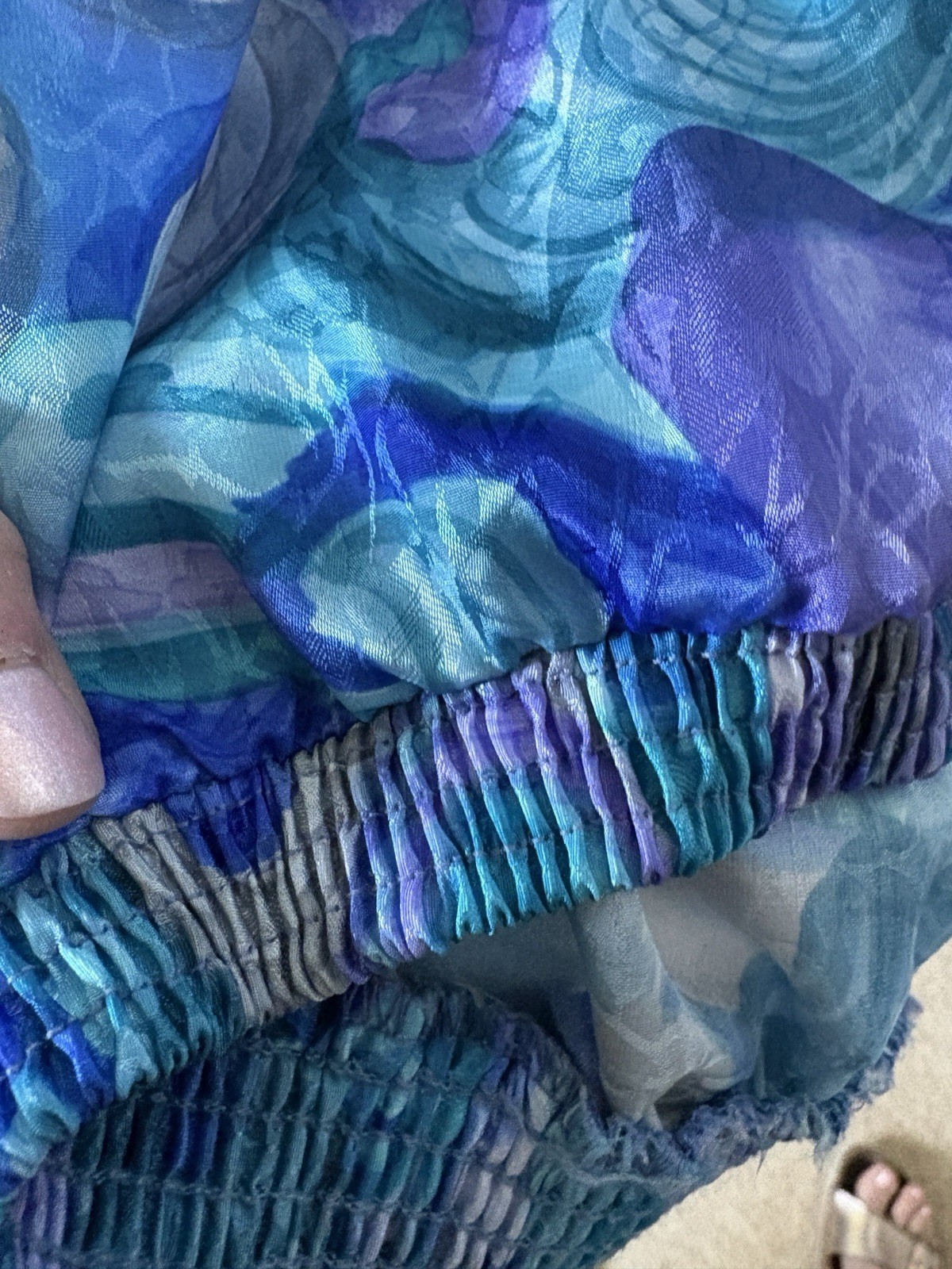 Vintage Siasia NY Blue Purple Grey Floral Abstract Blouse XL Made USA