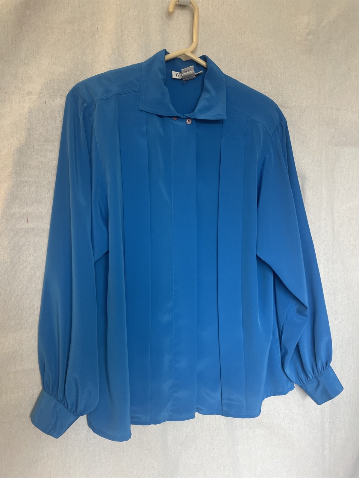 Vintage Blouse Blue 80s Size 12 Dressy Office Button Front Covered Placket