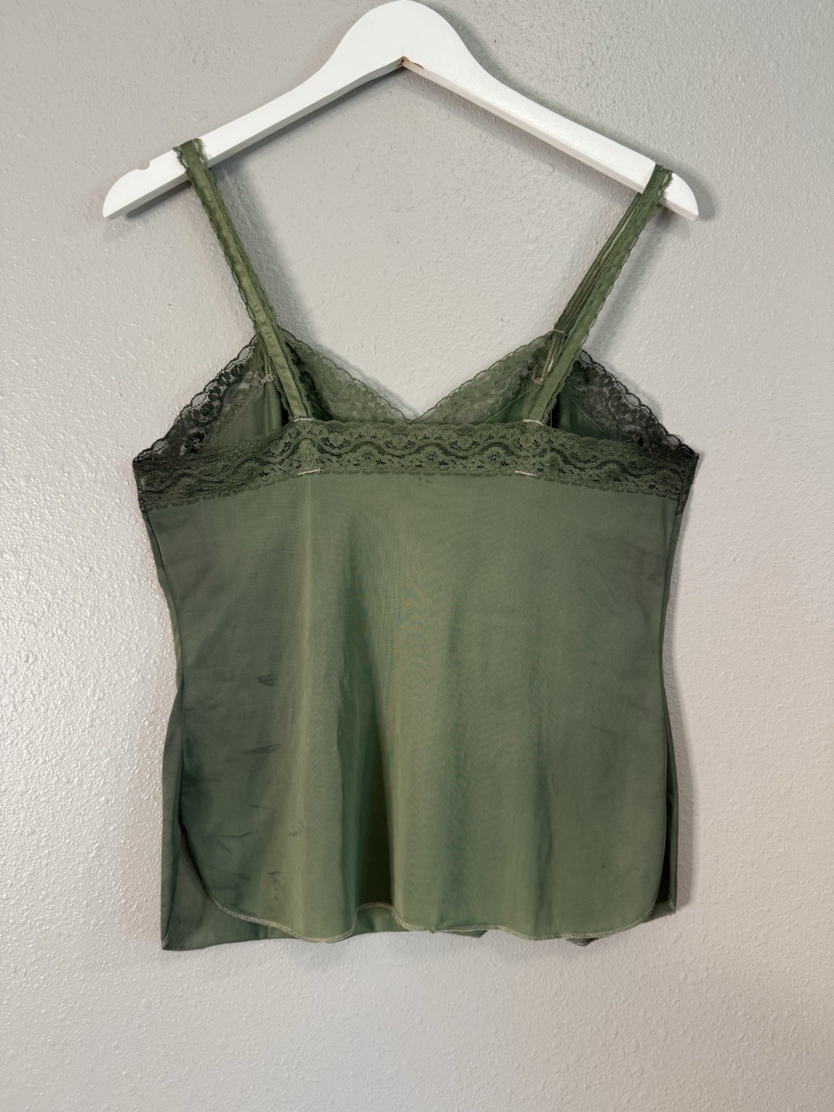 Vintage 70s Forest Fairy Moss Green Slip Camisole Set Grunge Whimsigoth Coord