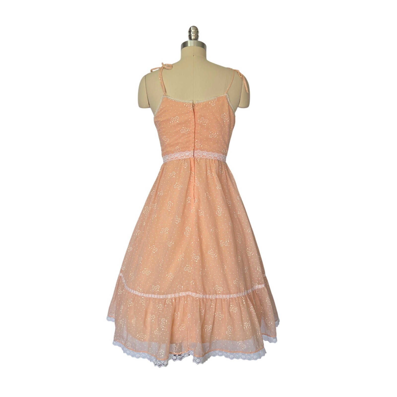 Candi Jones Vintage 70s Prairie Midi Dress Size S 9 Peach Pink Corset Lace Up
