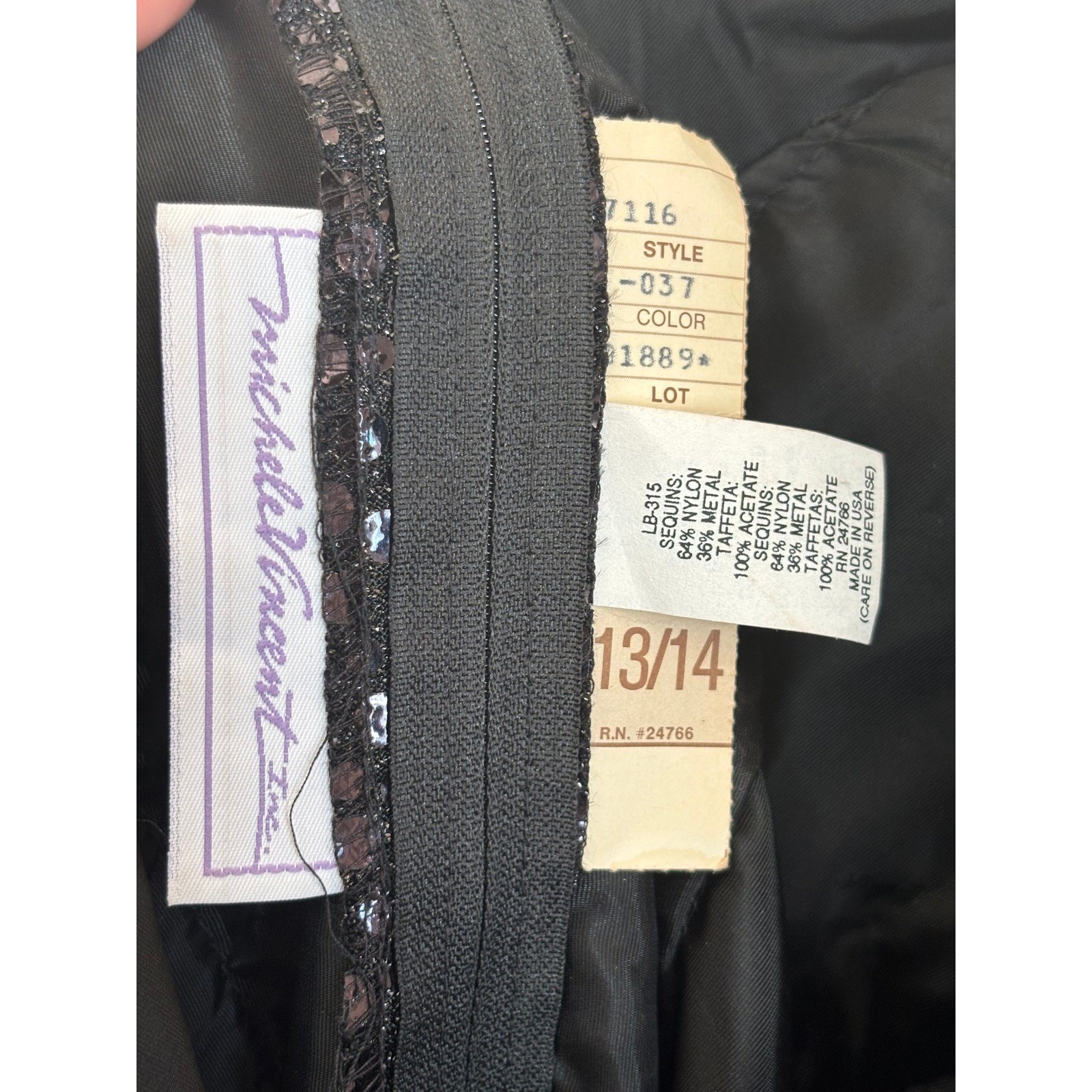 Vintage Michele Vincent Black Sequin Maxi Dress 90s Prom Gown Size 13/14