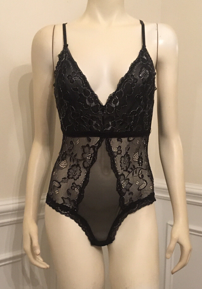 Unbranded WN SZ M BLACK MESH TEDDI Snaps Crotch Elastic Adj. Straps Poly/Spandex