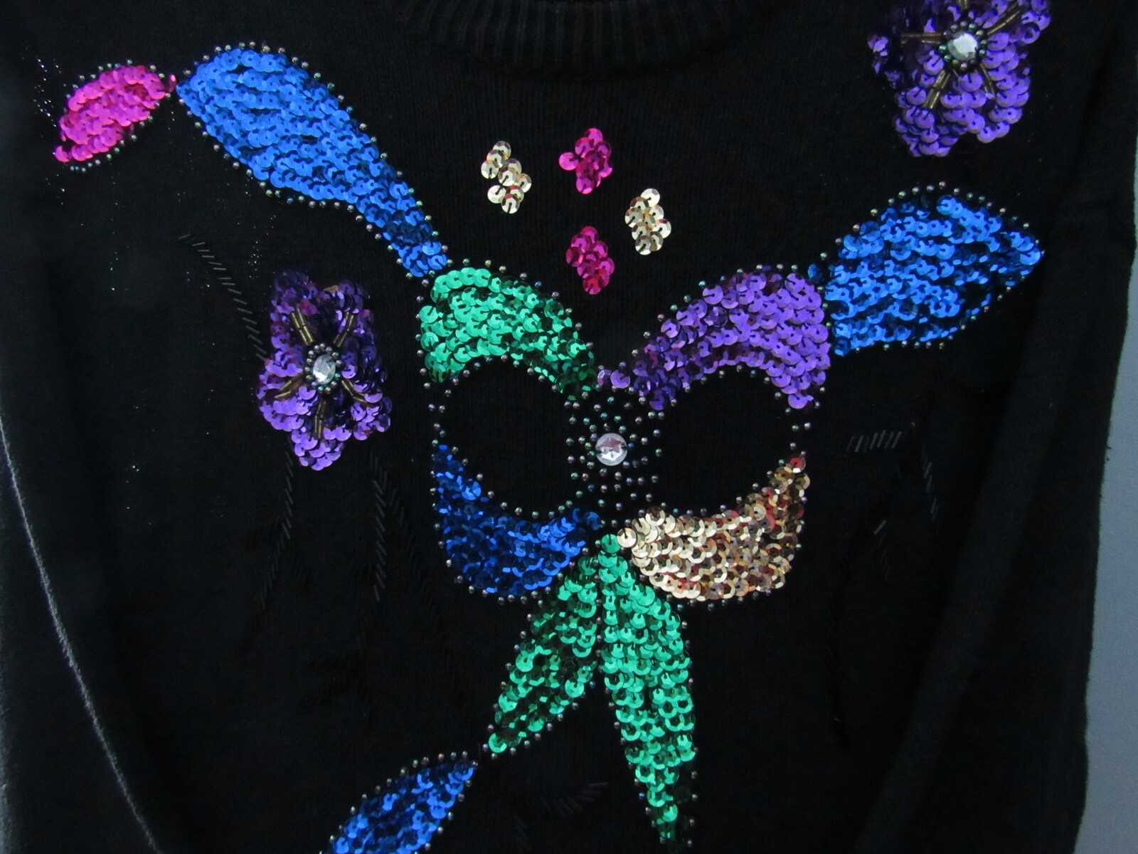 VTG BLACK BEADED SWEATER DRESS * MED/ LG * BEAUTIFUL *