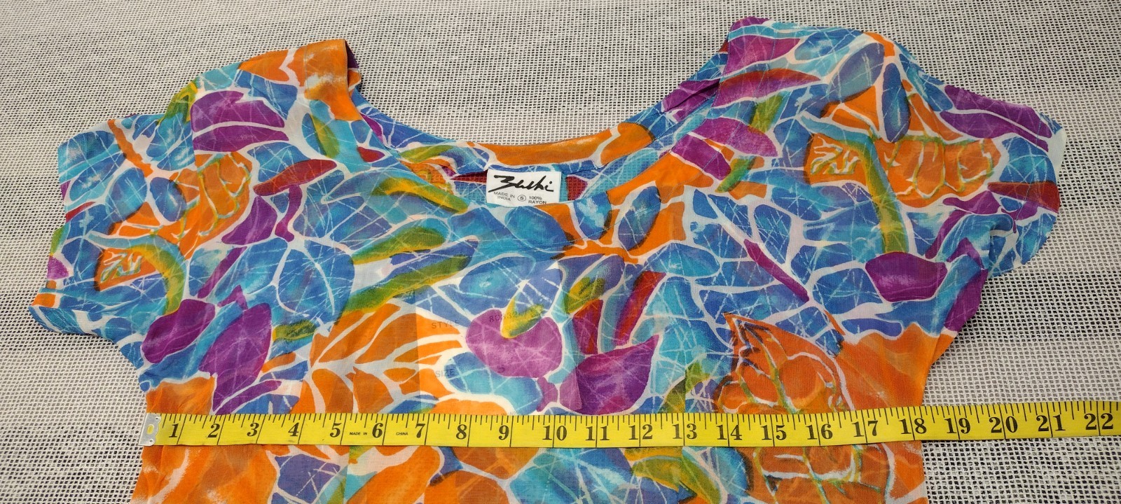 Vintage Sheer Midi Orange Dress Blue Rayon Sundress Sleeve Flowy S/M New 90s Tag