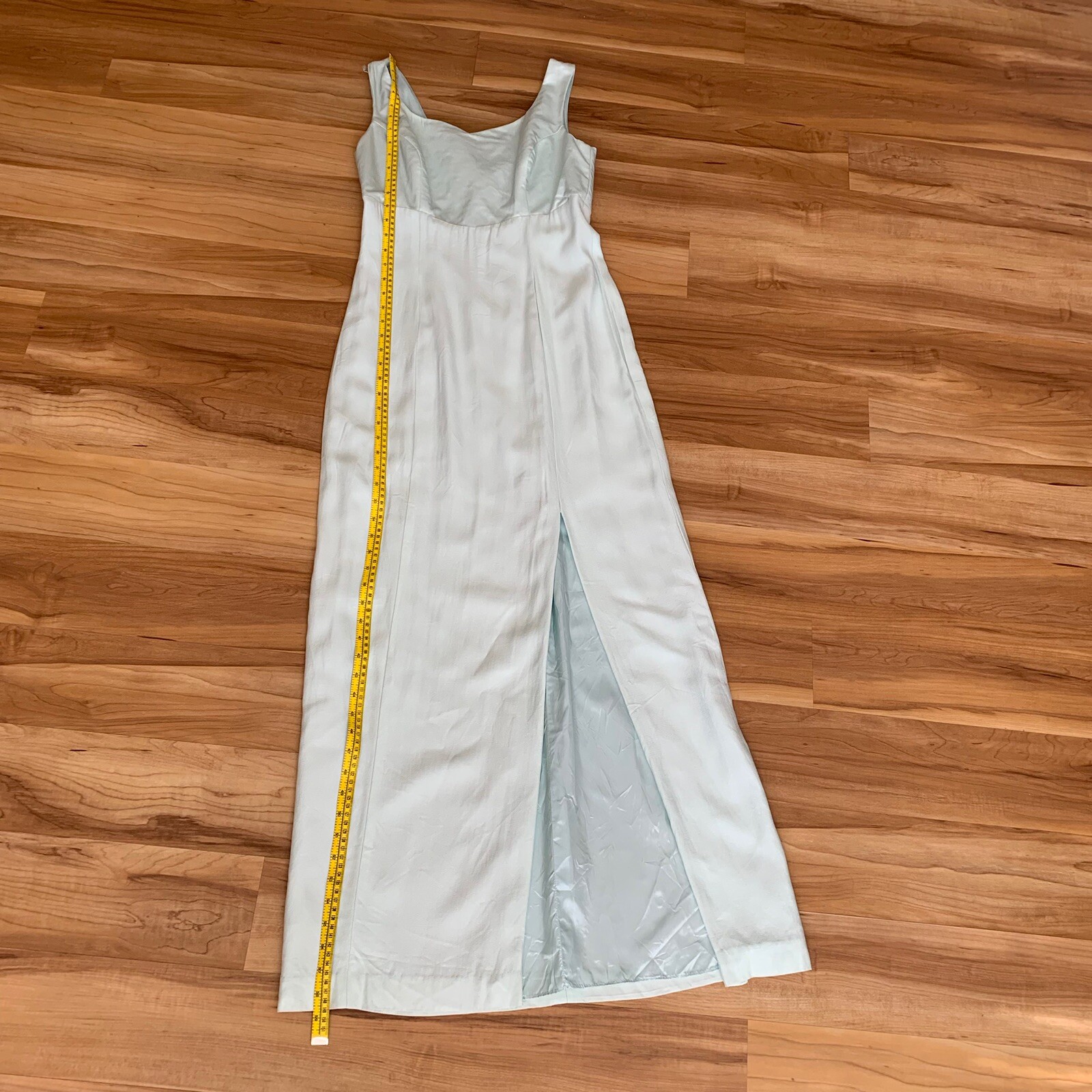 Vintage Dress ILGWU Medium Mint Green Full Length Sleeveless Gown With Slit