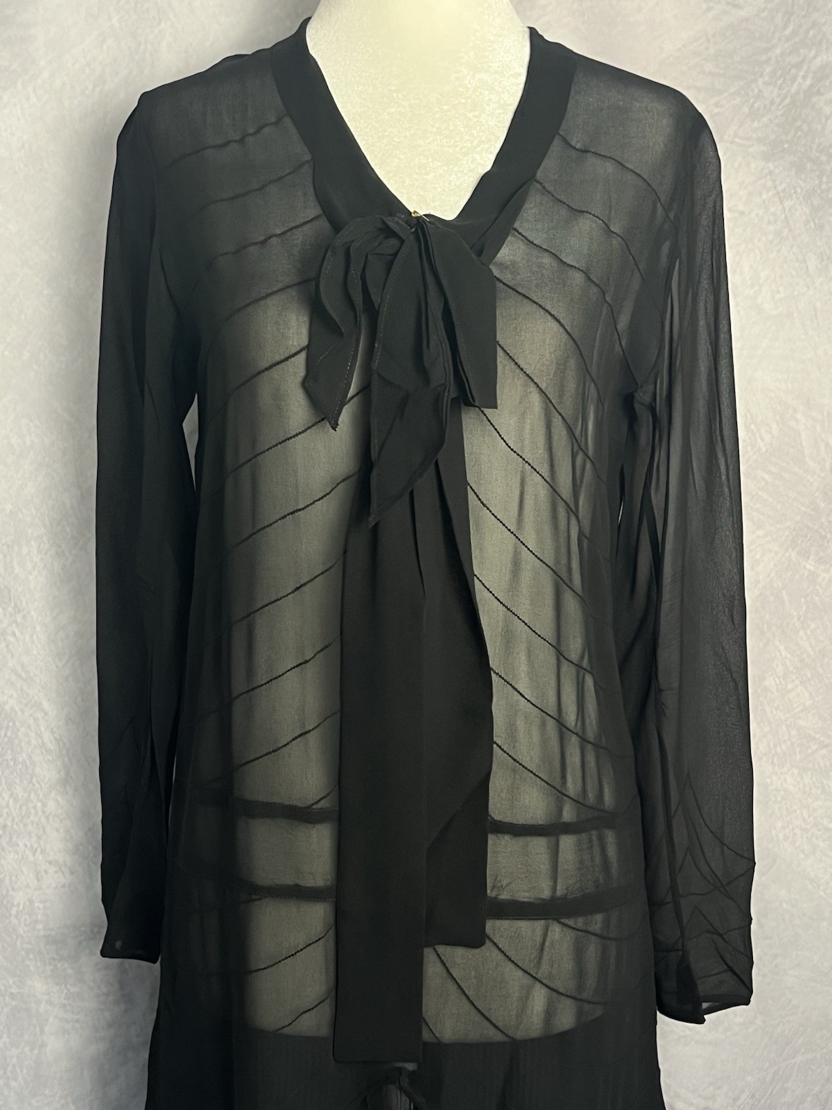 Vintage 1920s-early 1930s Black Chiffon Crepe Drop waist Dress Micropleat Skirt