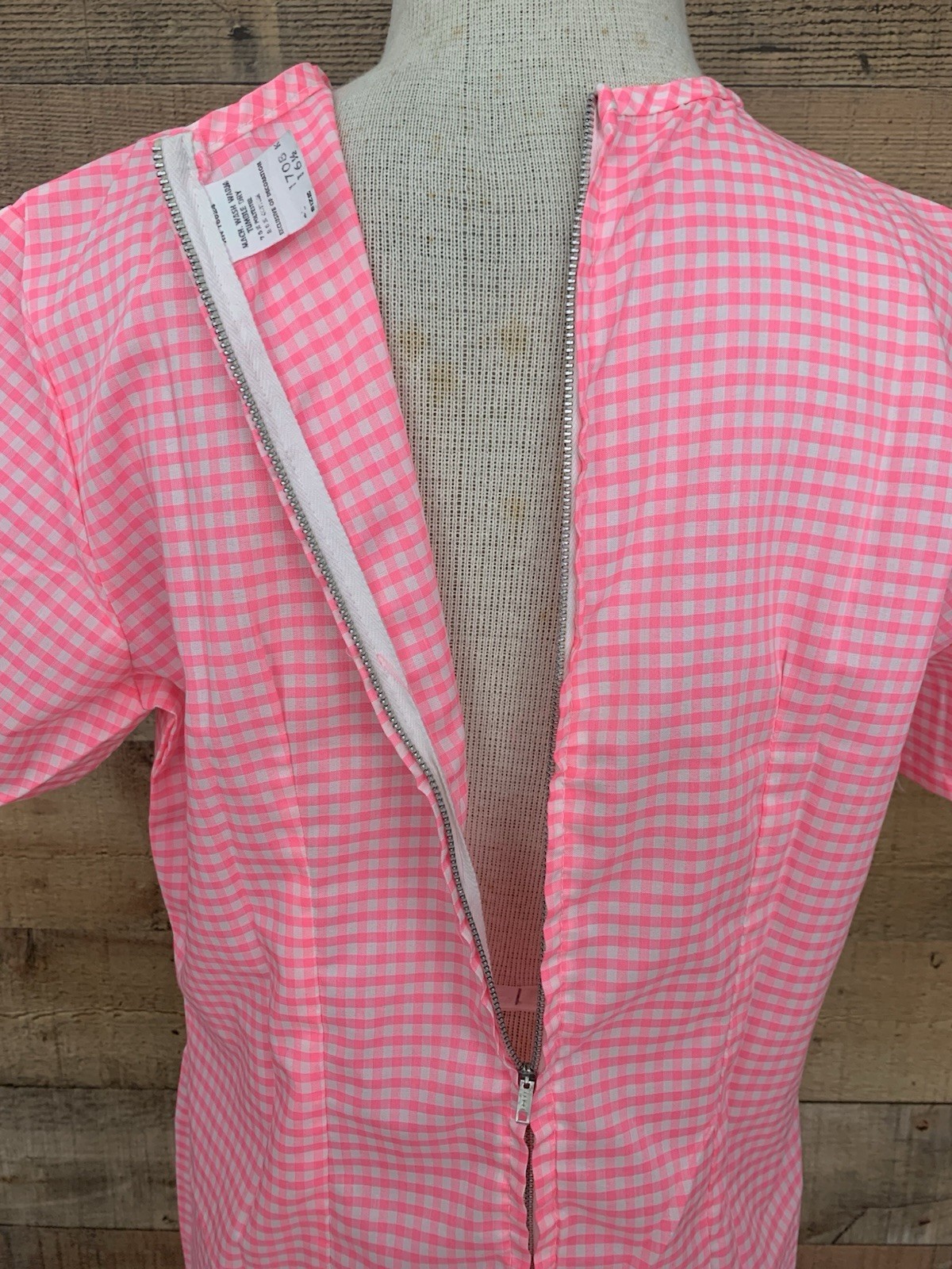 Vintage 1960s Mod Pink Gingham Drop Waist Day Dress 42”Bust /36”waist